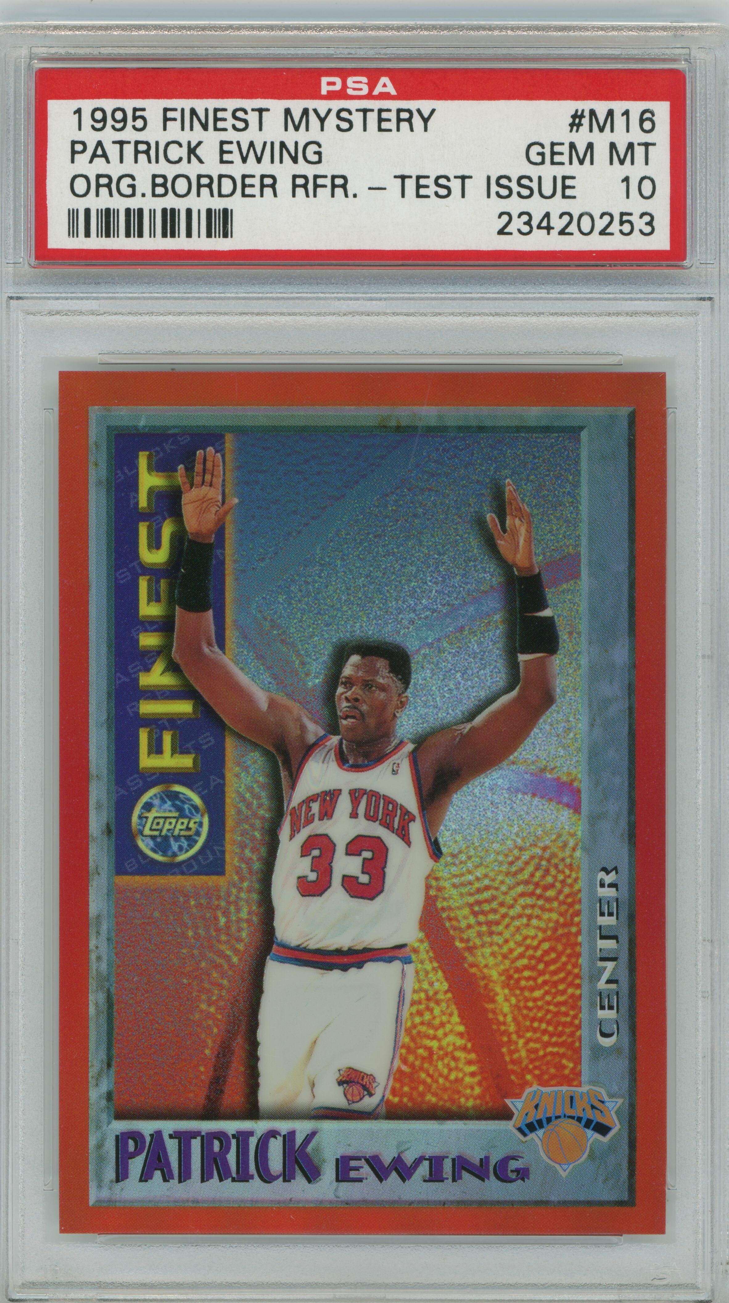 1995-96 Finest Mystery Orange Border Refractor Test Issue Patrick Ewing PSA 10