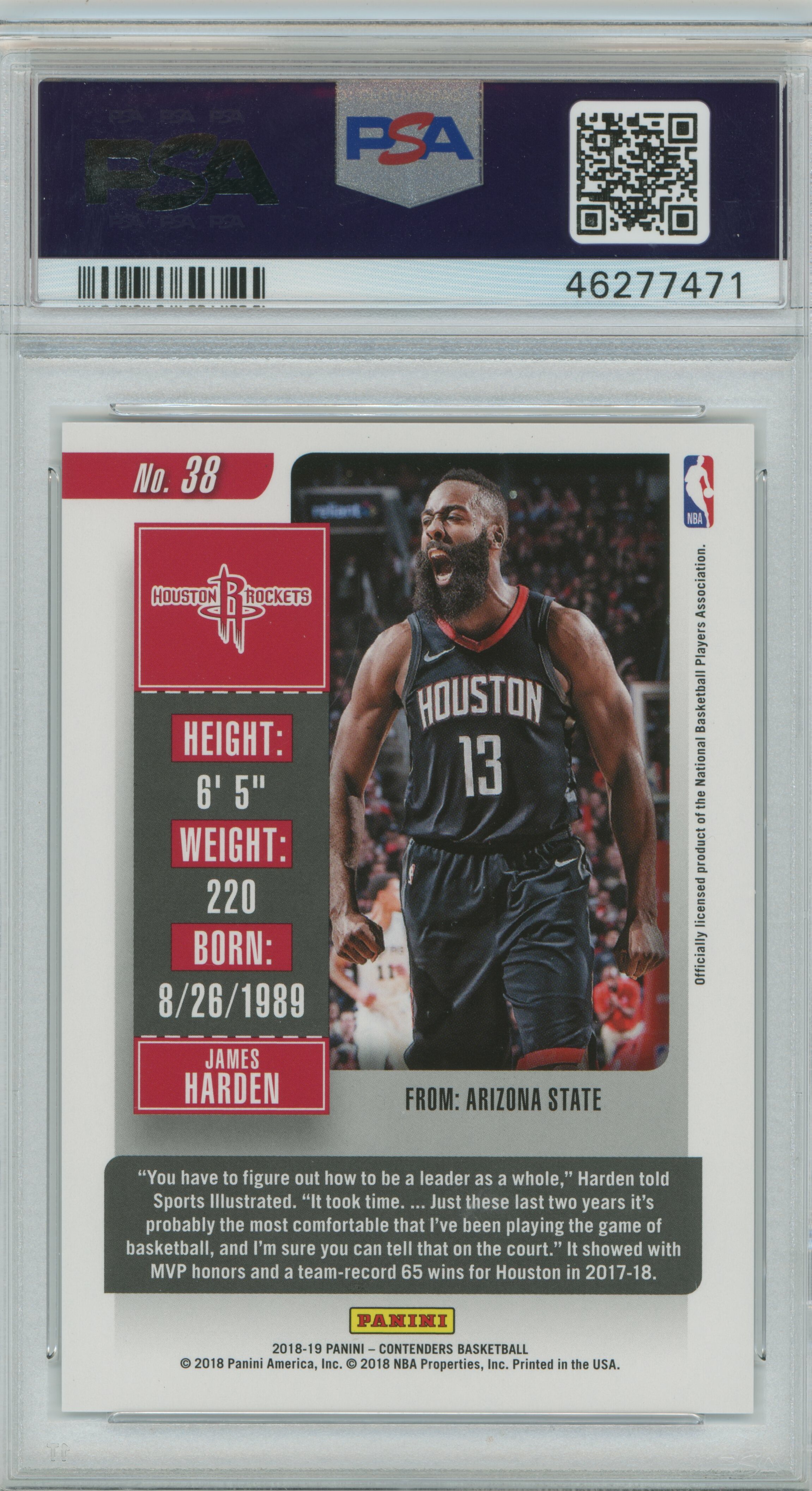 2018-19 Contenders Cracked Ice James Harden PSA 9