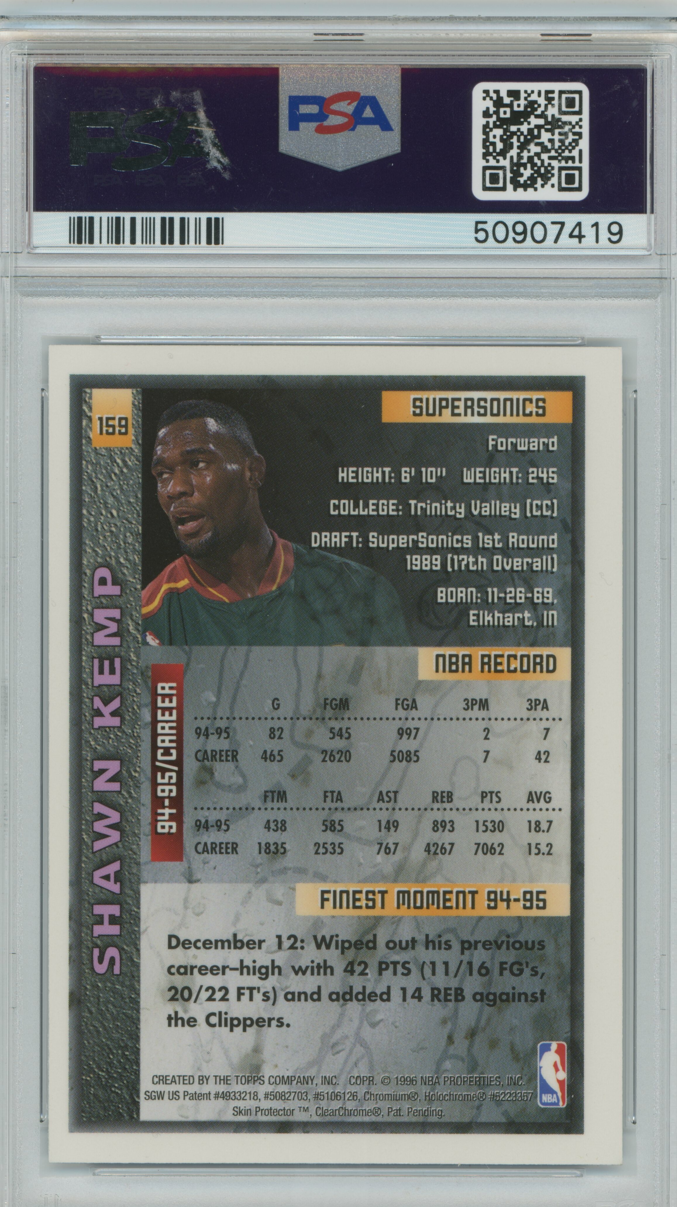 1995-96 Finest Shawn Kemp PSA 10