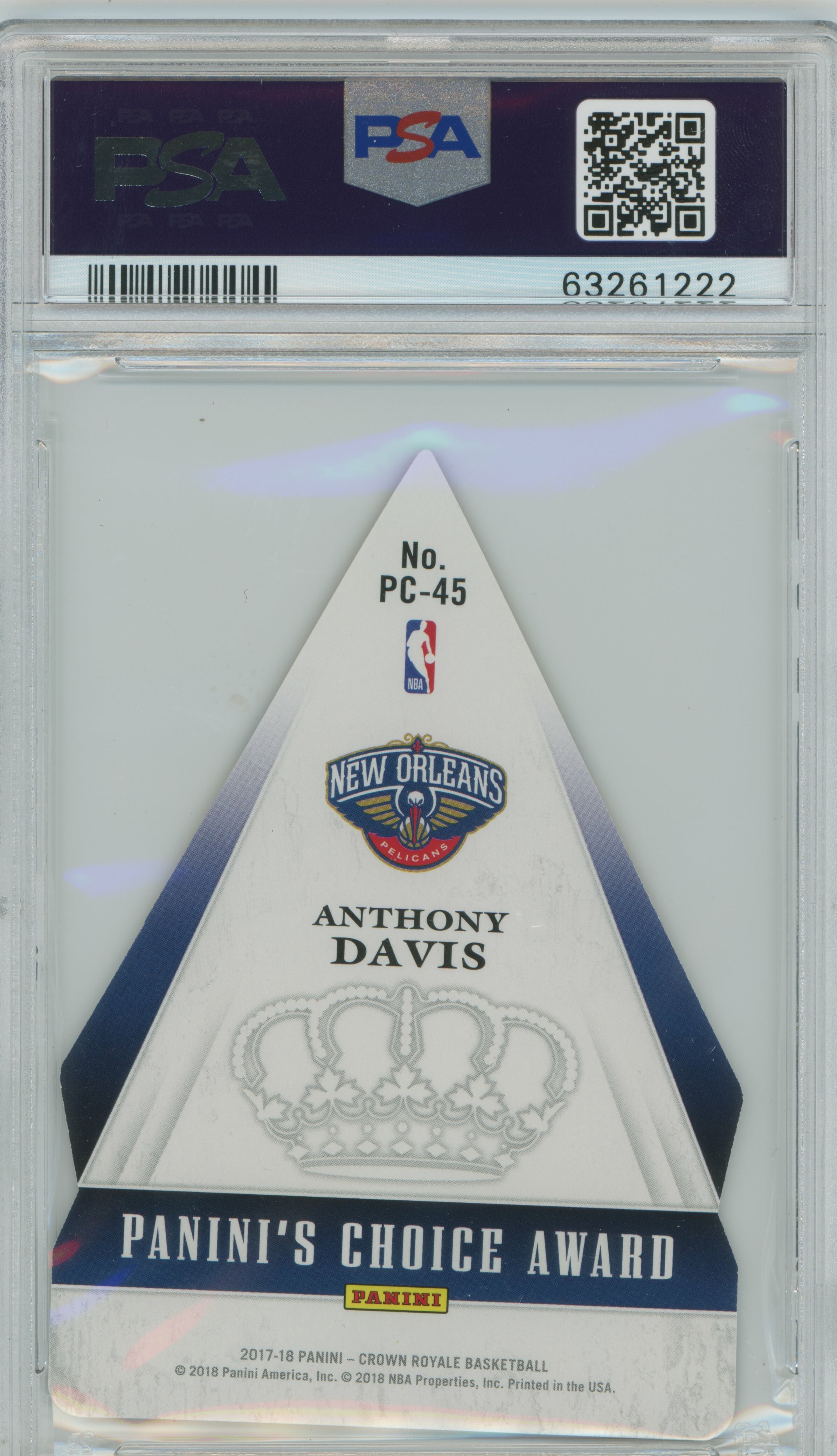 2017-18 Crown Royale Panini's Choice Anthony Davis PSA 10