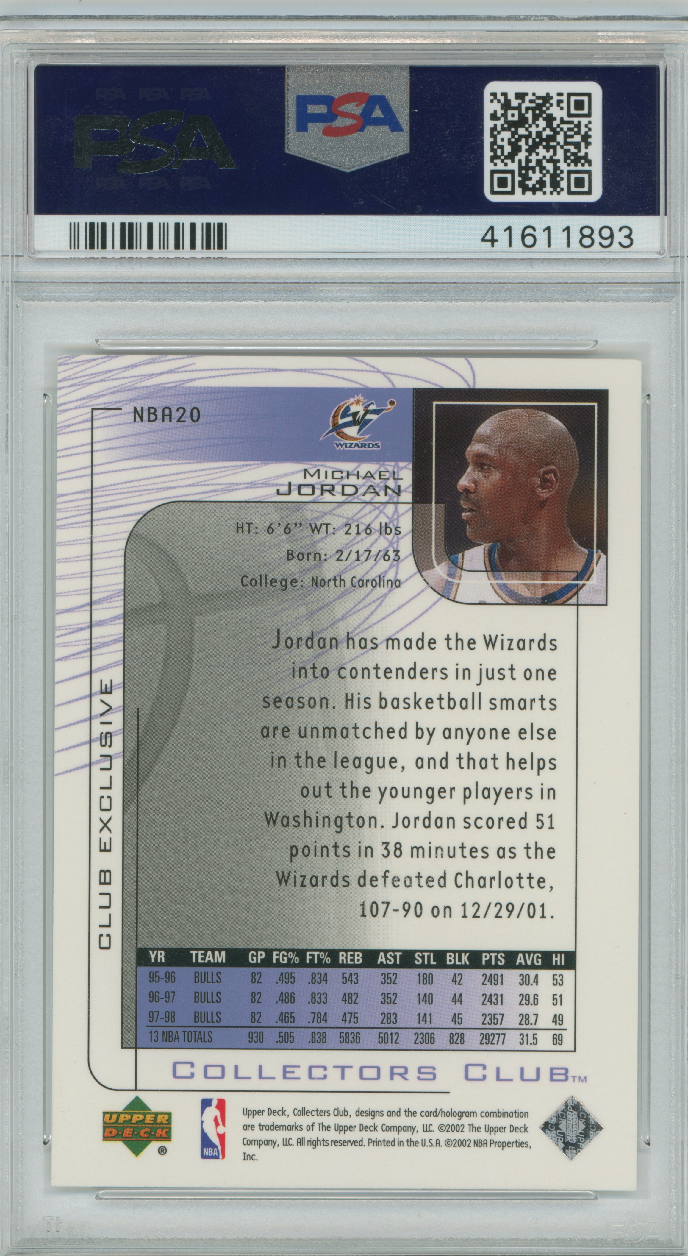 2002 Collector's Club Michael Jordan PSA 10