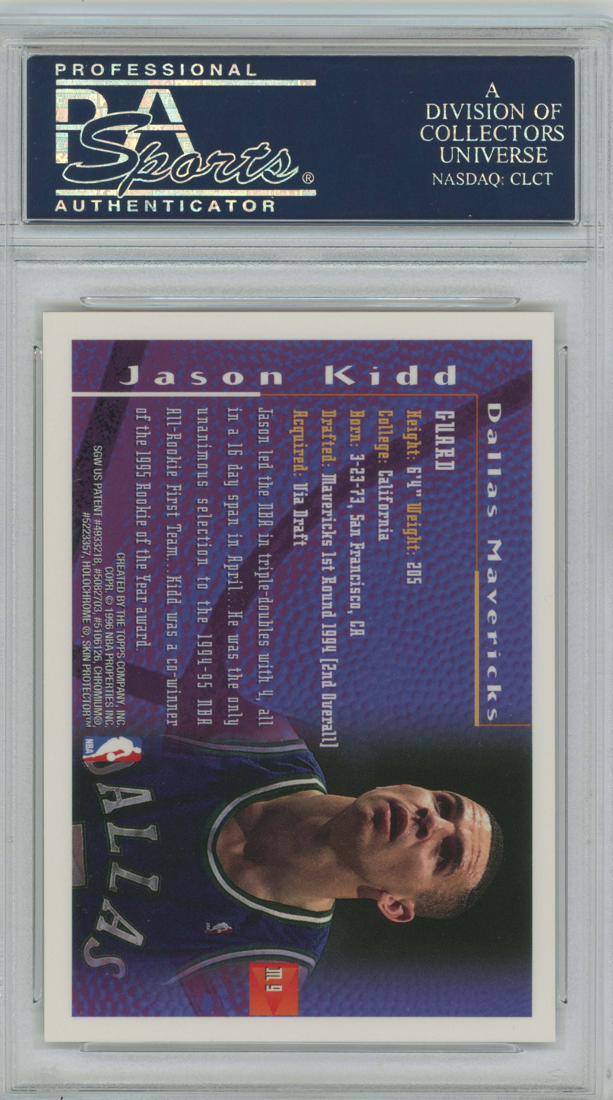 1995-96 Finest Mystery Orange Border Refractor Test Issue Jason Kidd PSA 9