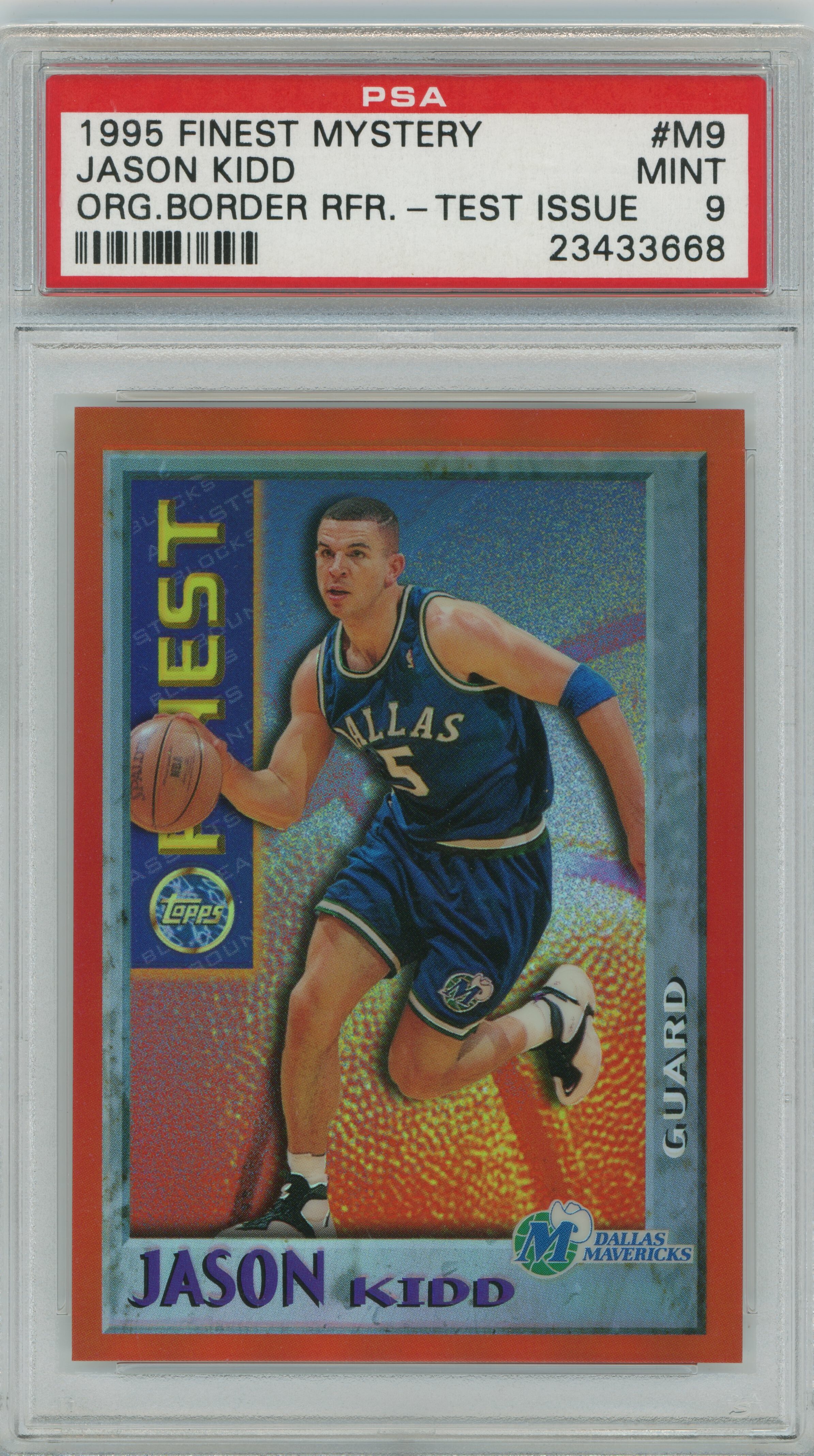 1995-96 Finest Mystery Orange Border Refractor Test Issue Jason Kidd PSA 9