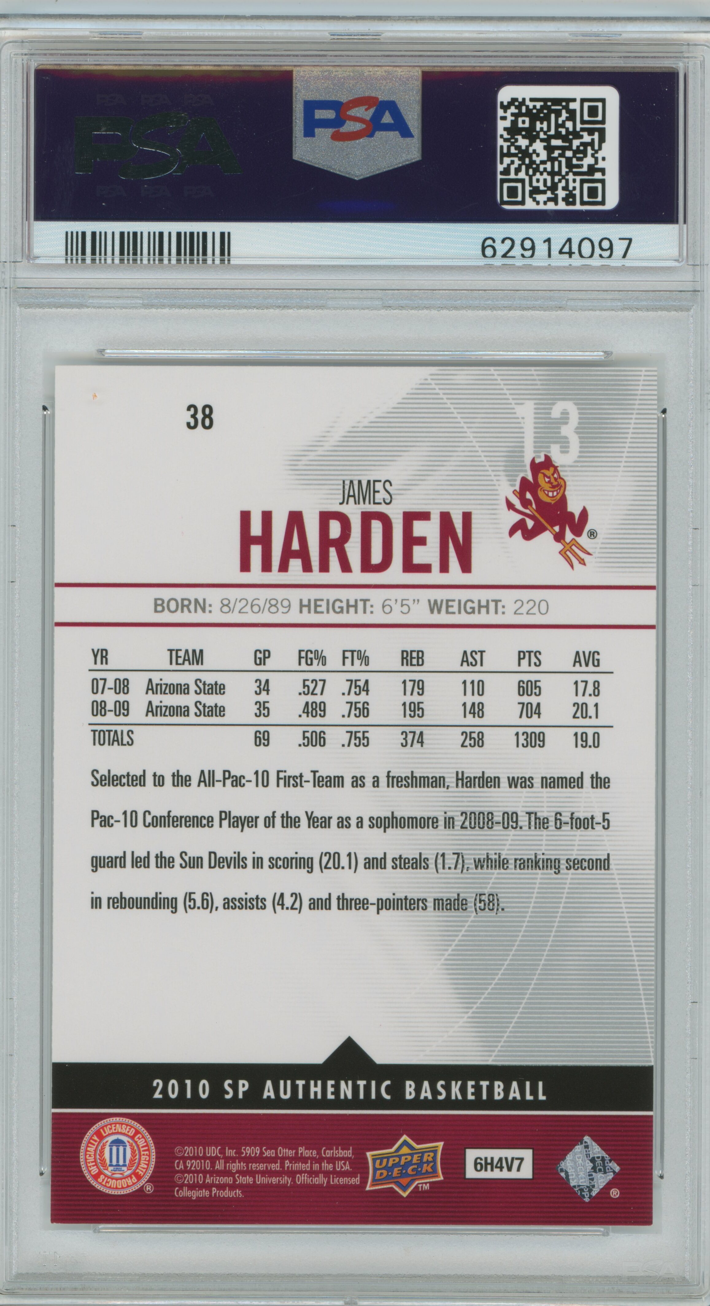 2010-11 SP Authentic James Harden PSA 9