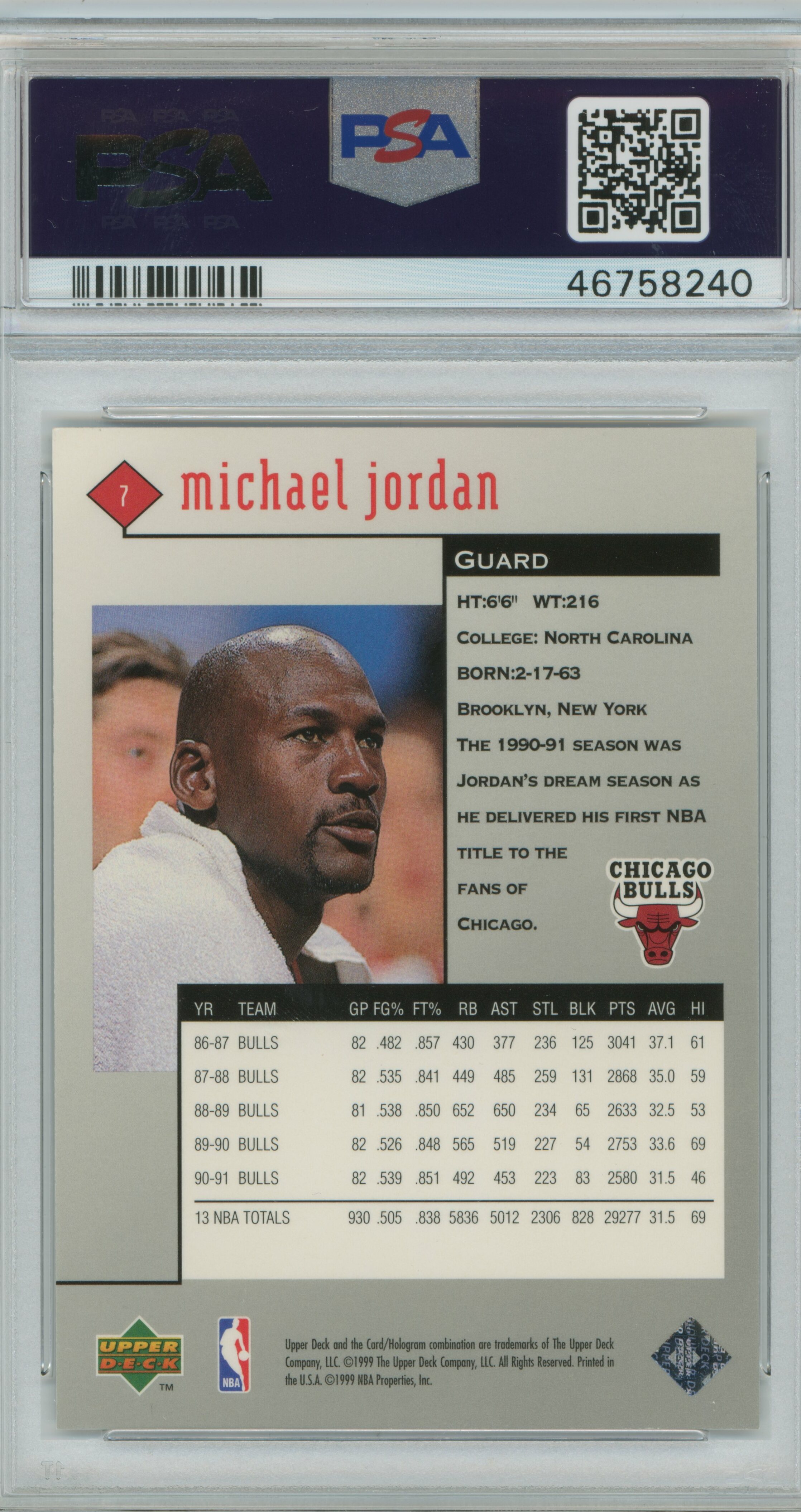 1998-99 Upper Deck Black Diamond Single Michael Jordan PSA 9