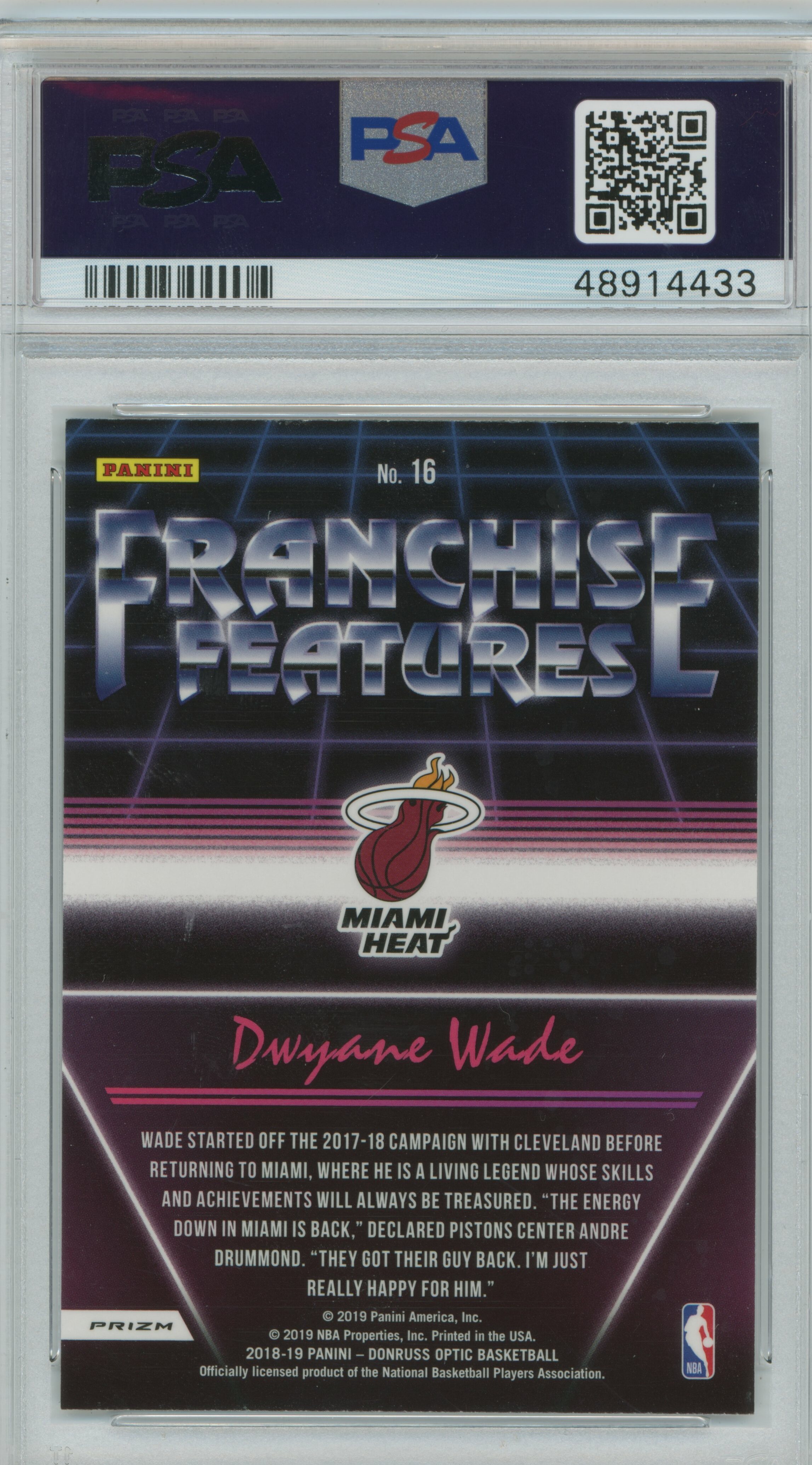 2018-19 Panini Donruss Optic Franchise Features Purple Dwyane Wade PSA 9