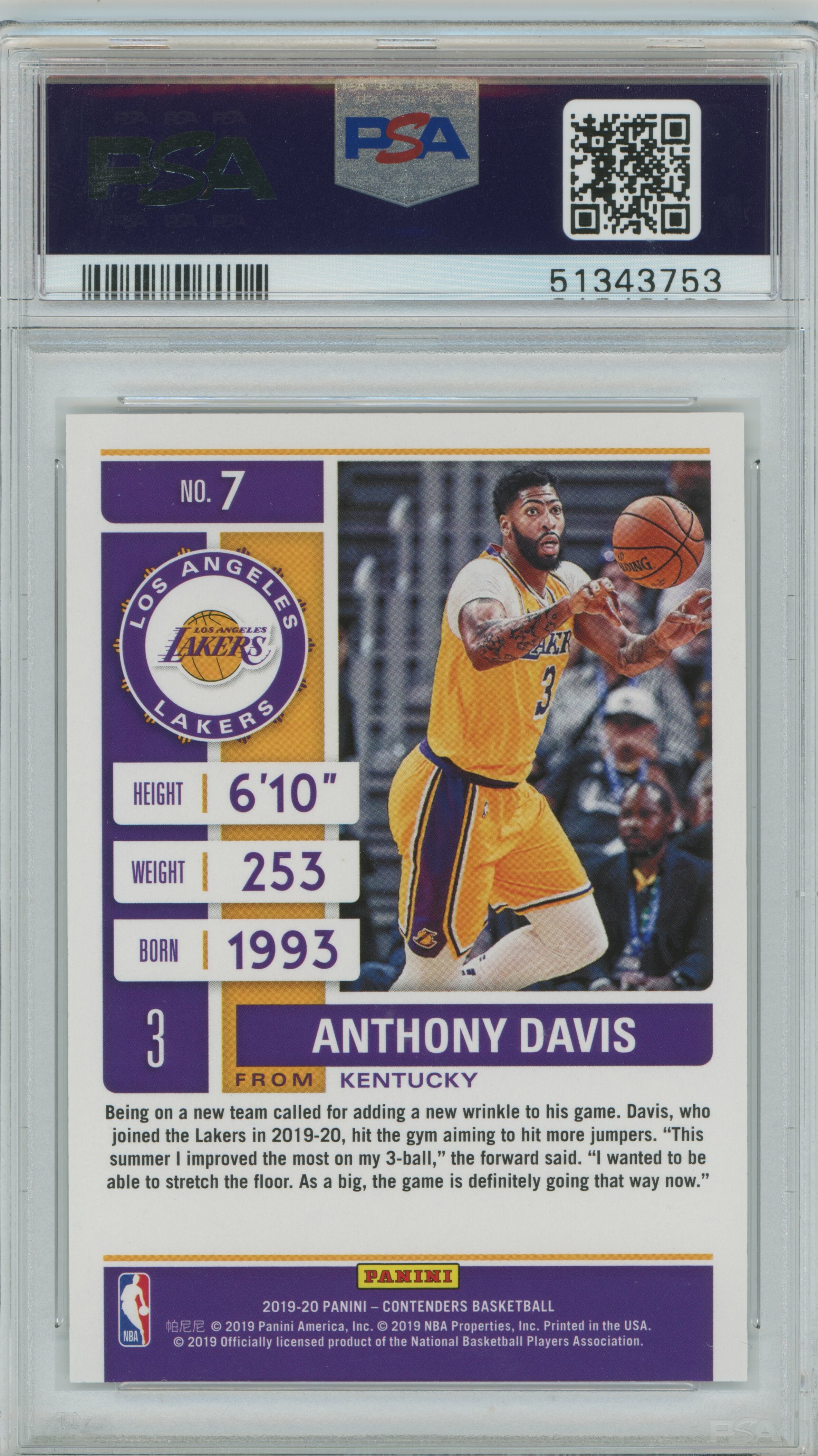 2019-20 Panini Contenders Conference Finals Ticket Anthony Davis PSA 9