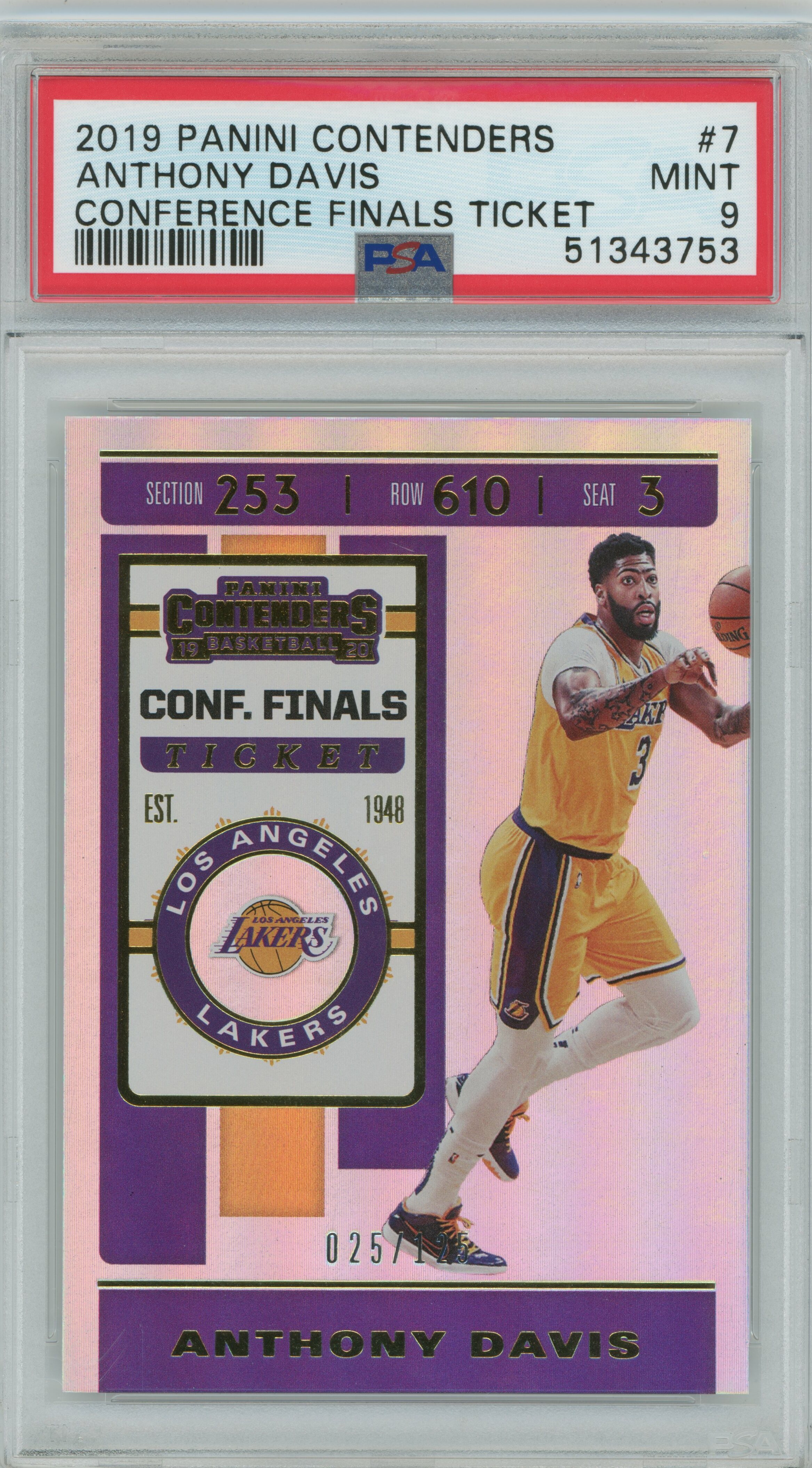 2019-20 Panini Contenders Conference Finals Ticket Anthony Davis PSA 9