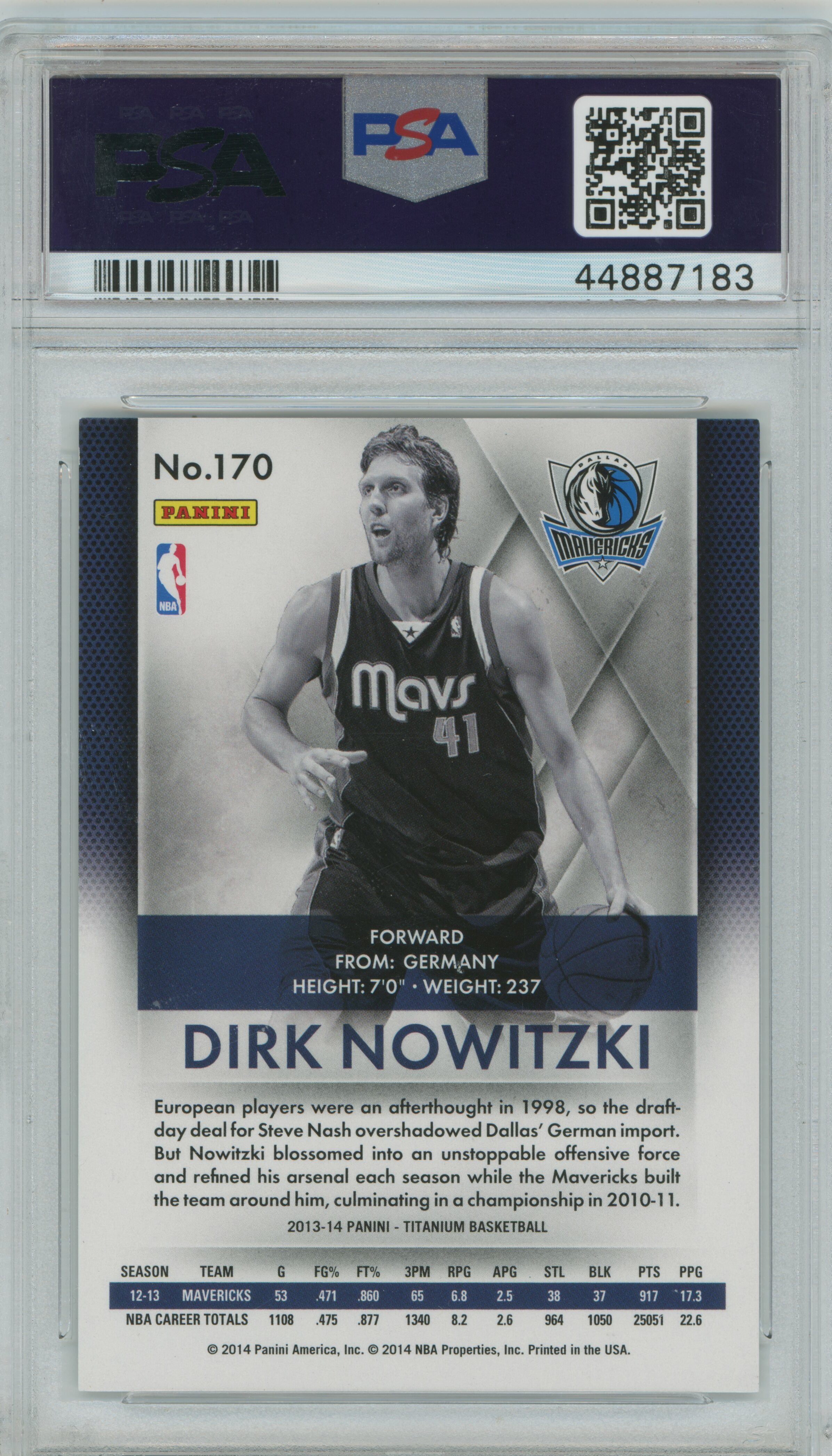 2013-14 Titanium Draft Year Dirk Nowitzki PSA 9