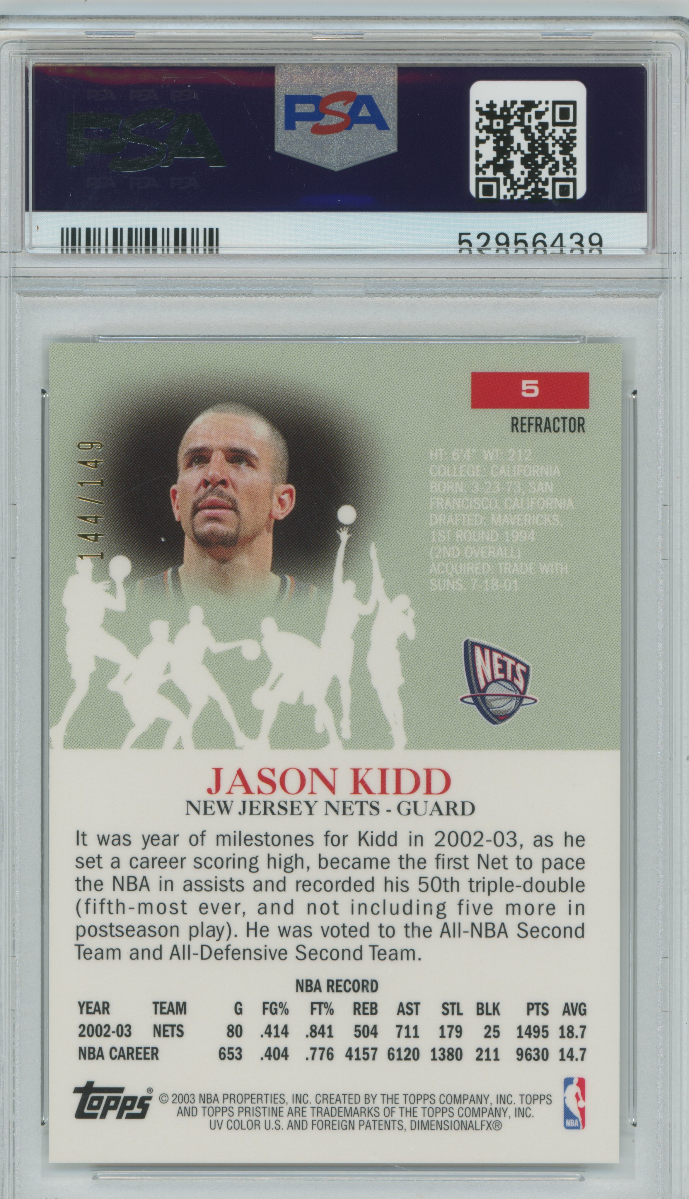 2003-04 Topps Pristine Refractor Jason Kidd PSA 9