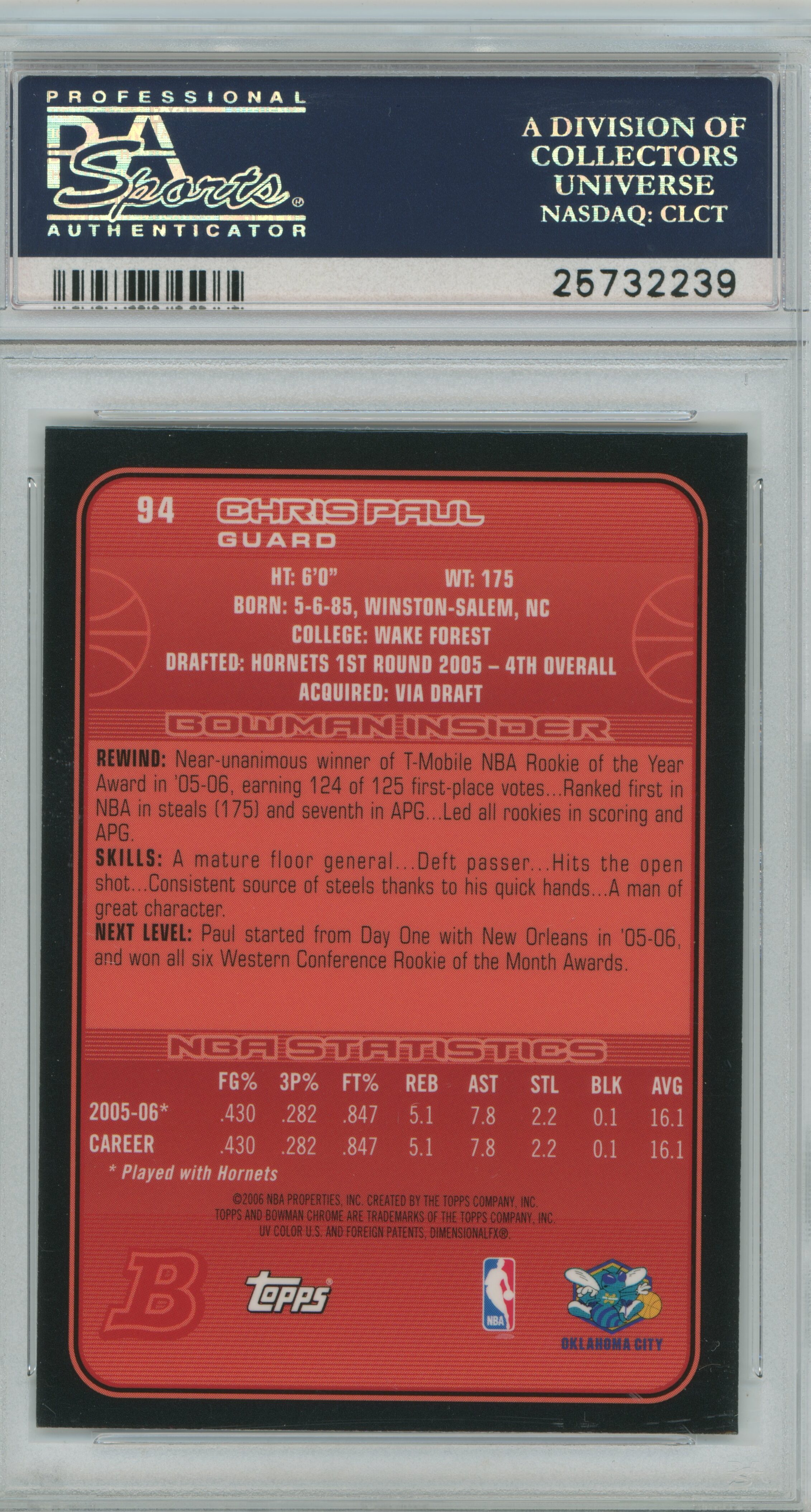 2006-07 Bowman Chrome Chris Paul PSA 10