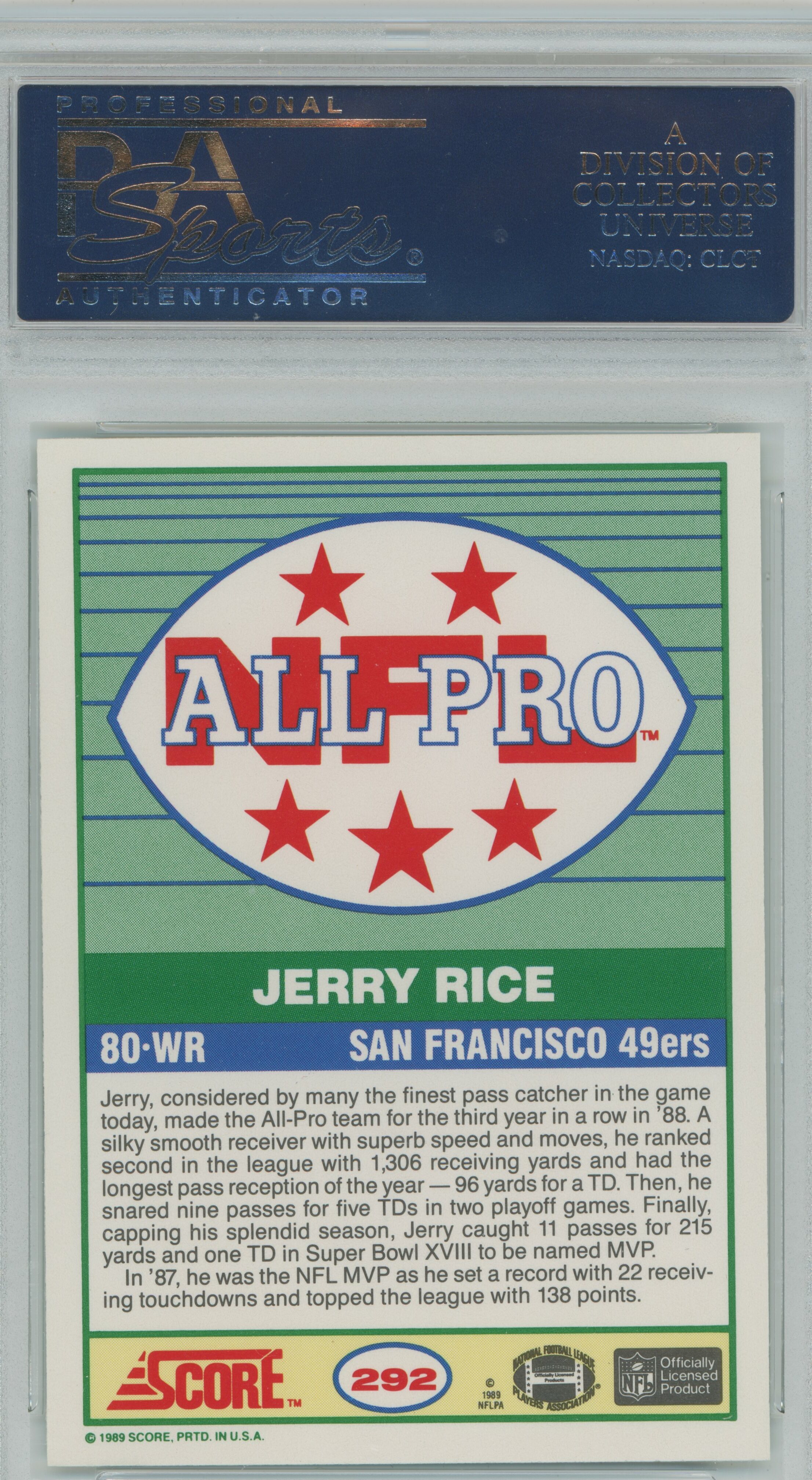 1989 Score Jerry Rice PSA 10