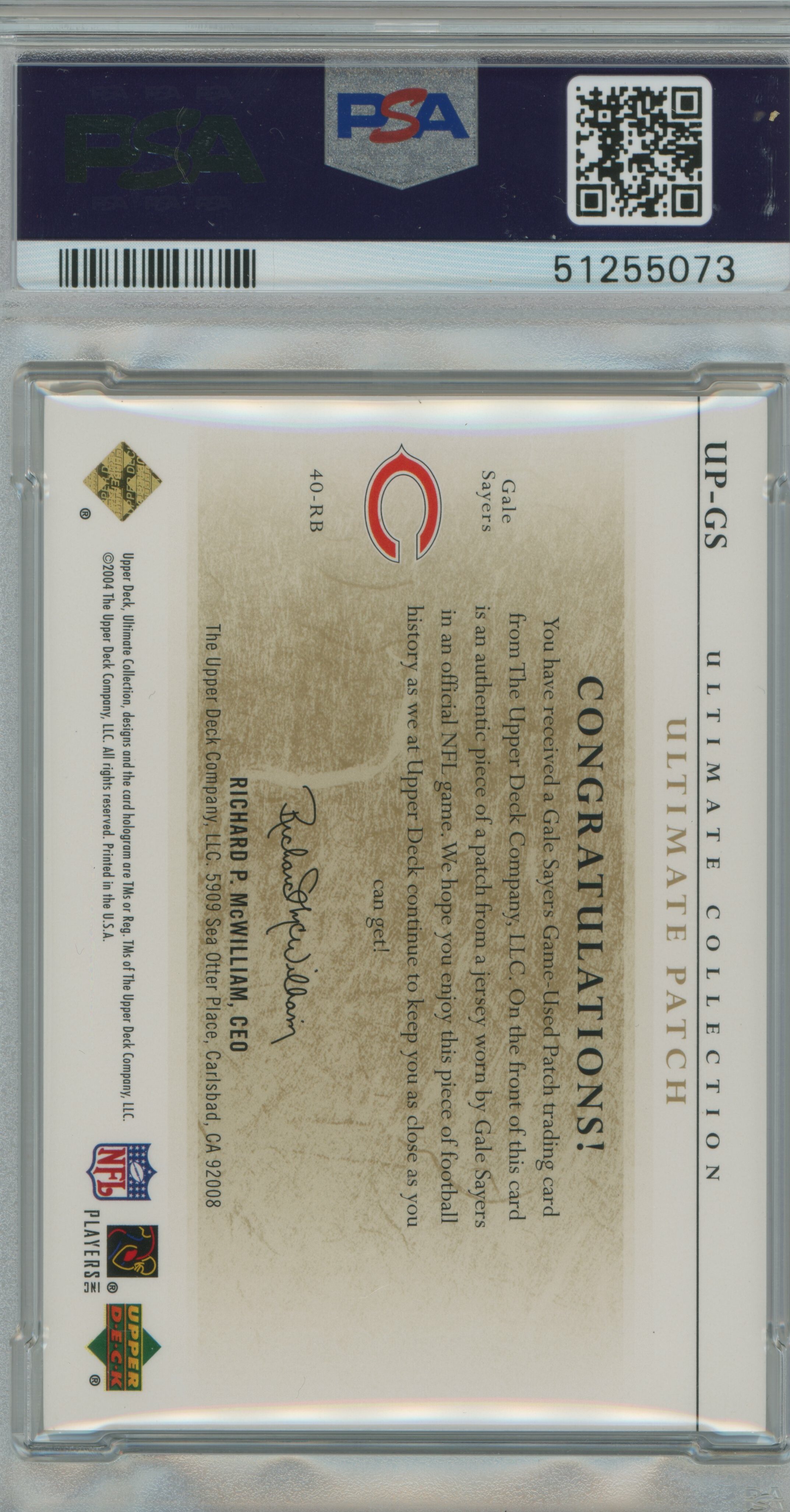 2004 Ultimate Collection Ultimate Gold Patch /25 Gale Sayers PSA 8