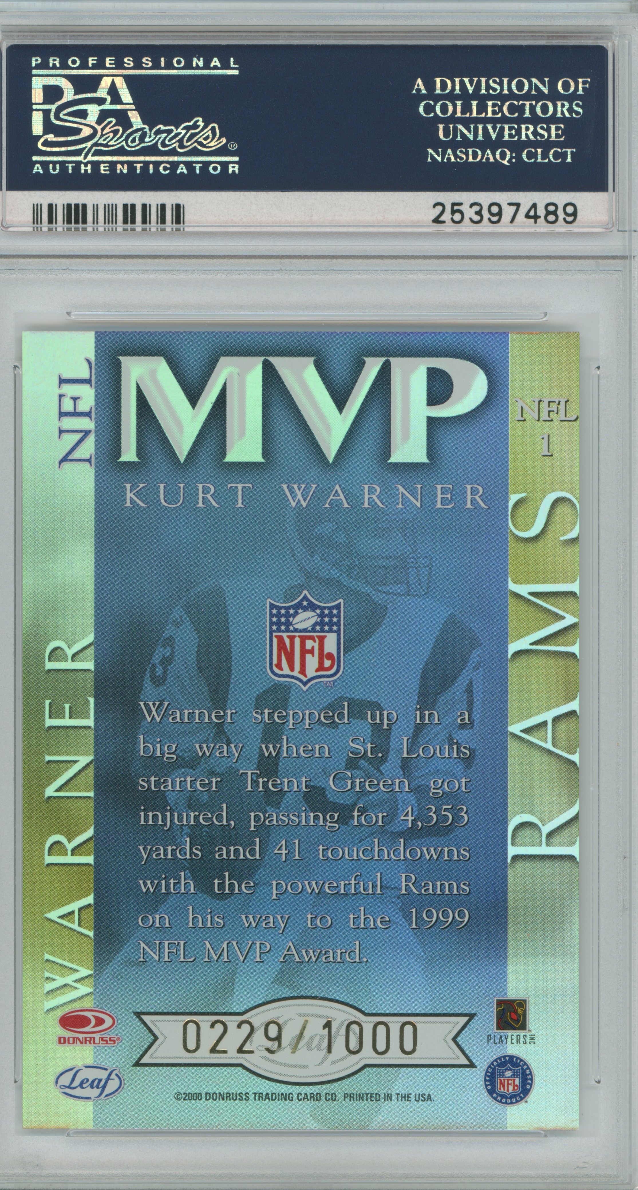 2000 Quantum Leaf MVP Kurt Warner PSA 10