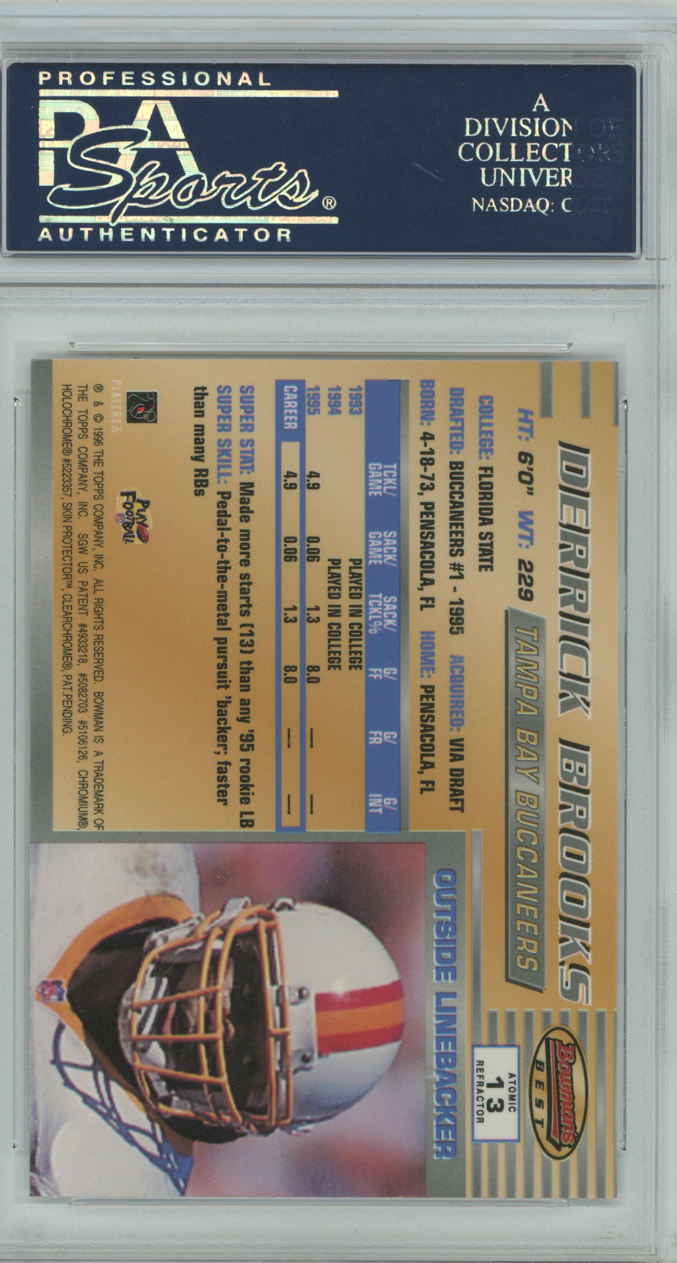 1996 Bowman's Best Atomic Refractor Derrick Brooks PSA 10