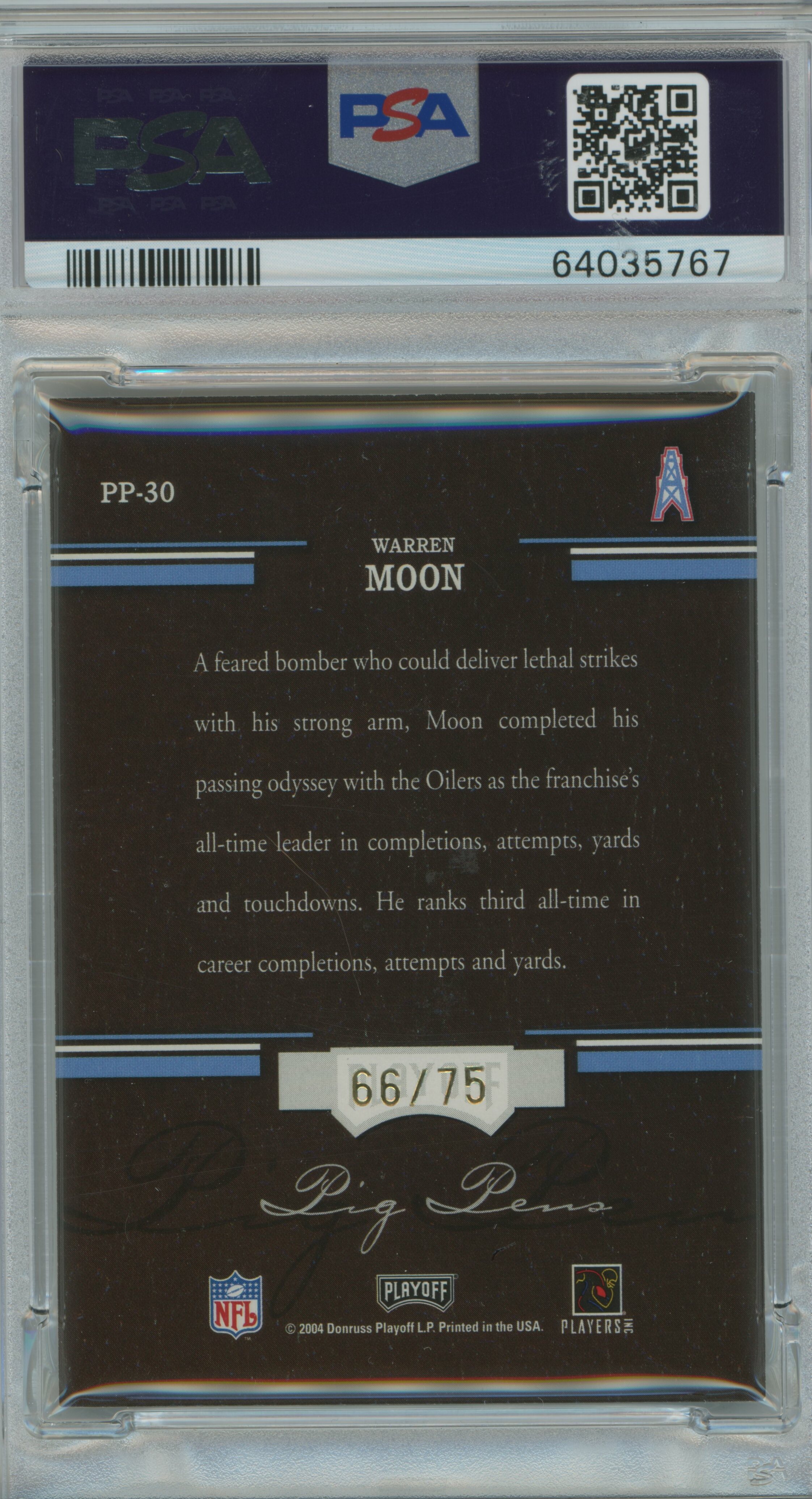 2004 Hogg Heaven Pig Pens Auto Warren Moon PSA 8