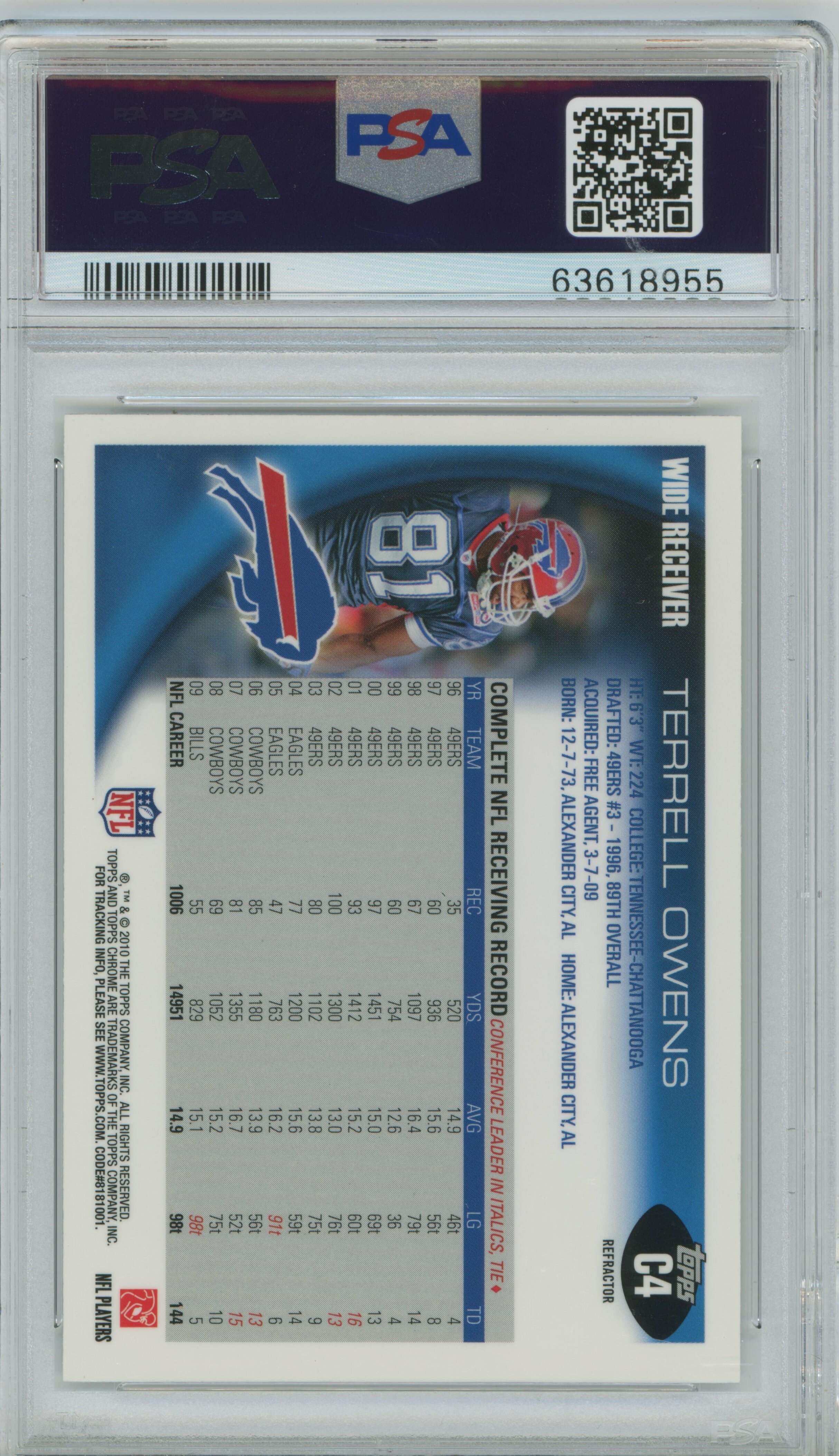 2010 Topps Chrome Xfractor Terrell Owens PSA 9