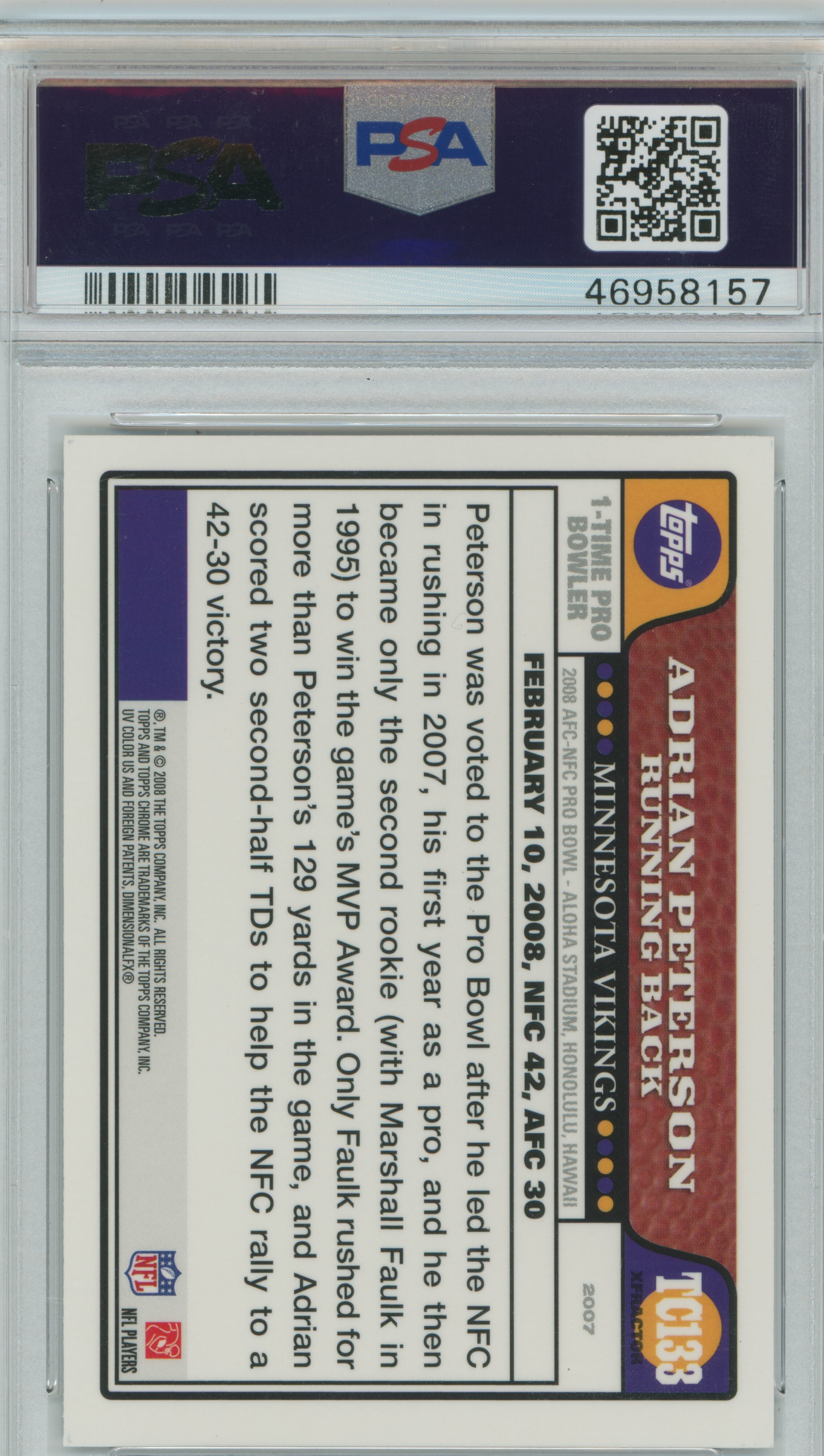 2008 Topps Chrome Xfractor Adrian Peterson PSA 9
