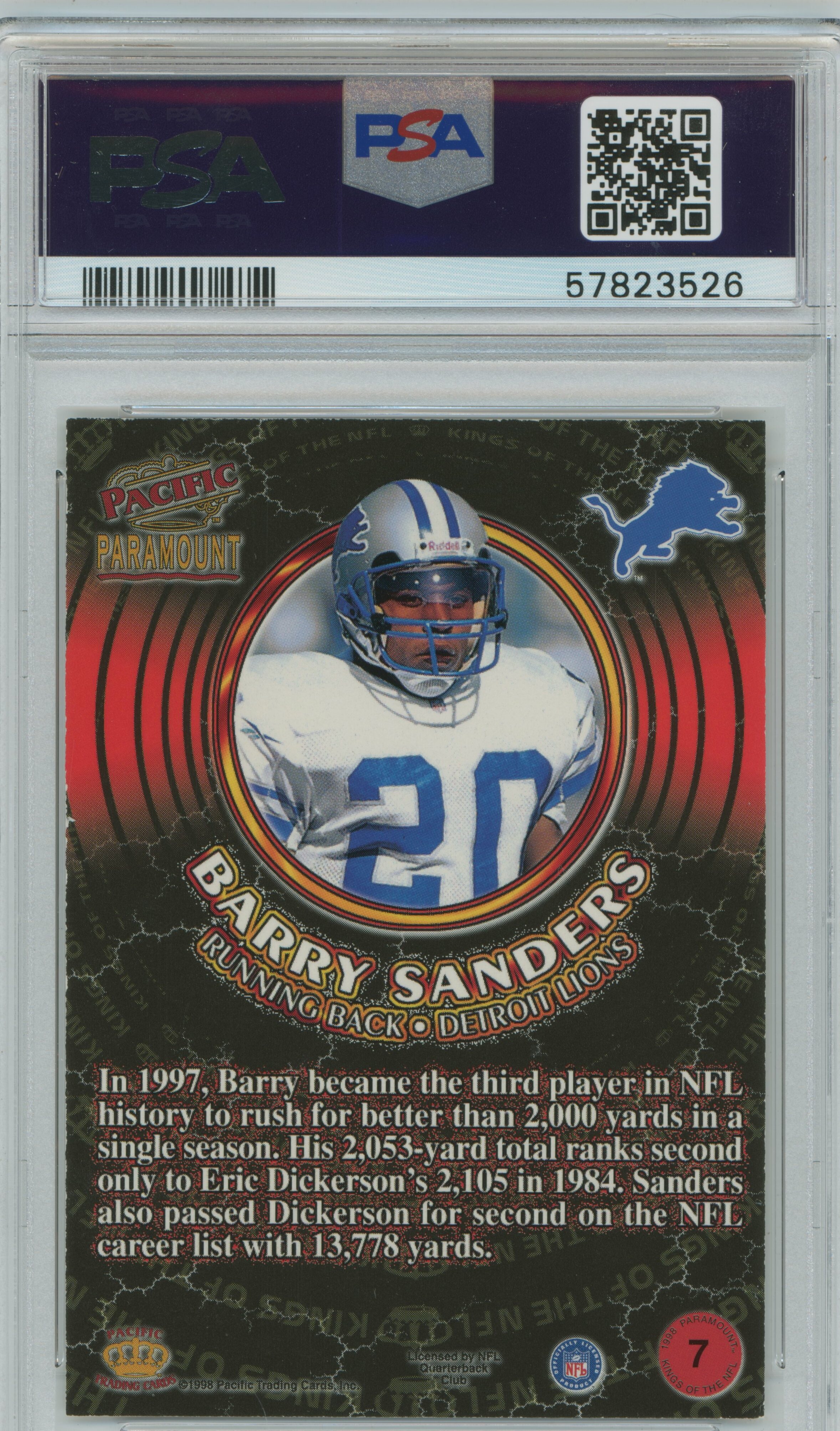 1998 Paramount Kings of the NFL Barry Sanders PSA 9