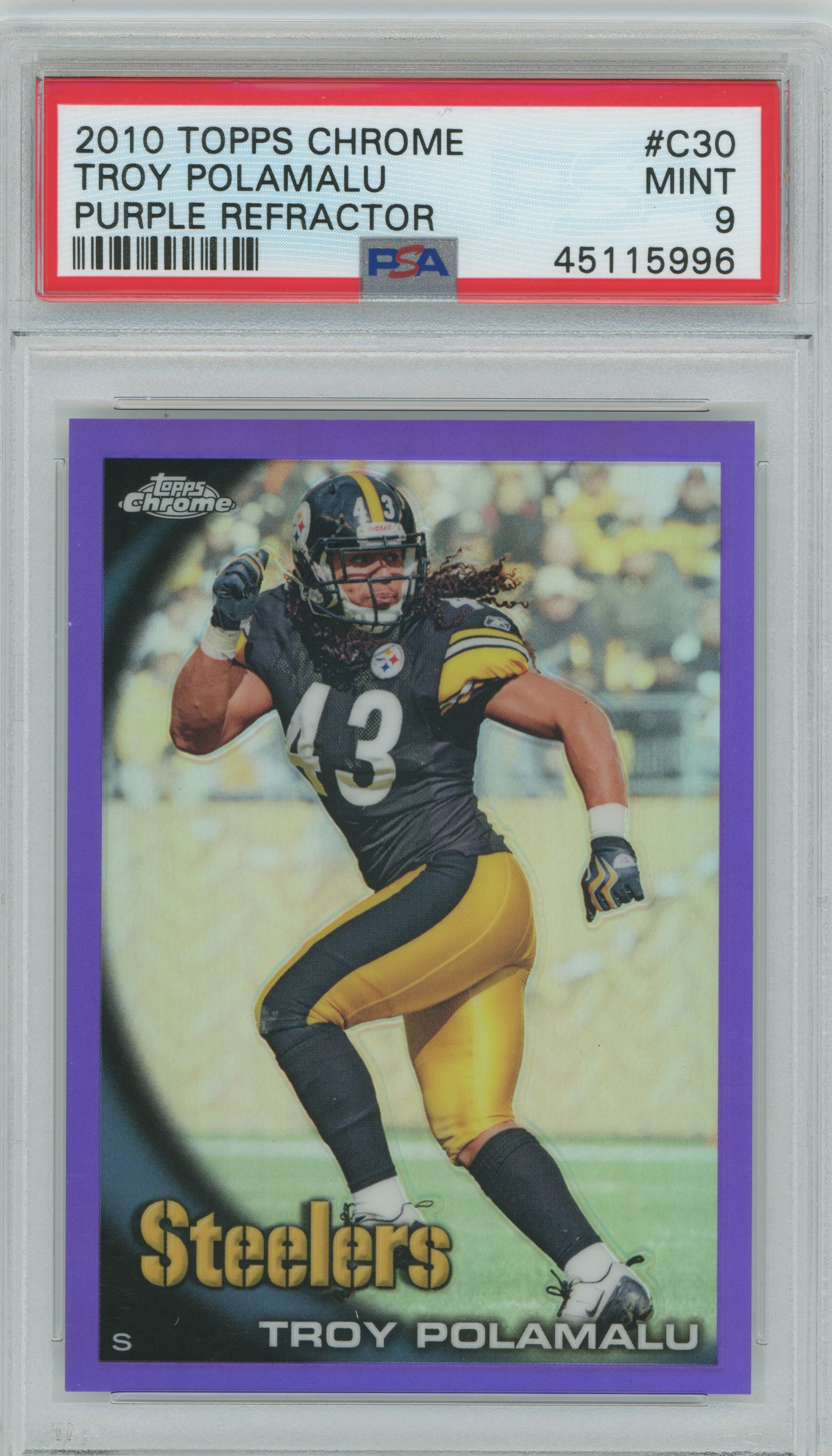 2010 Topps Chrome Purple Refractor Troy Polamalu PSA 9