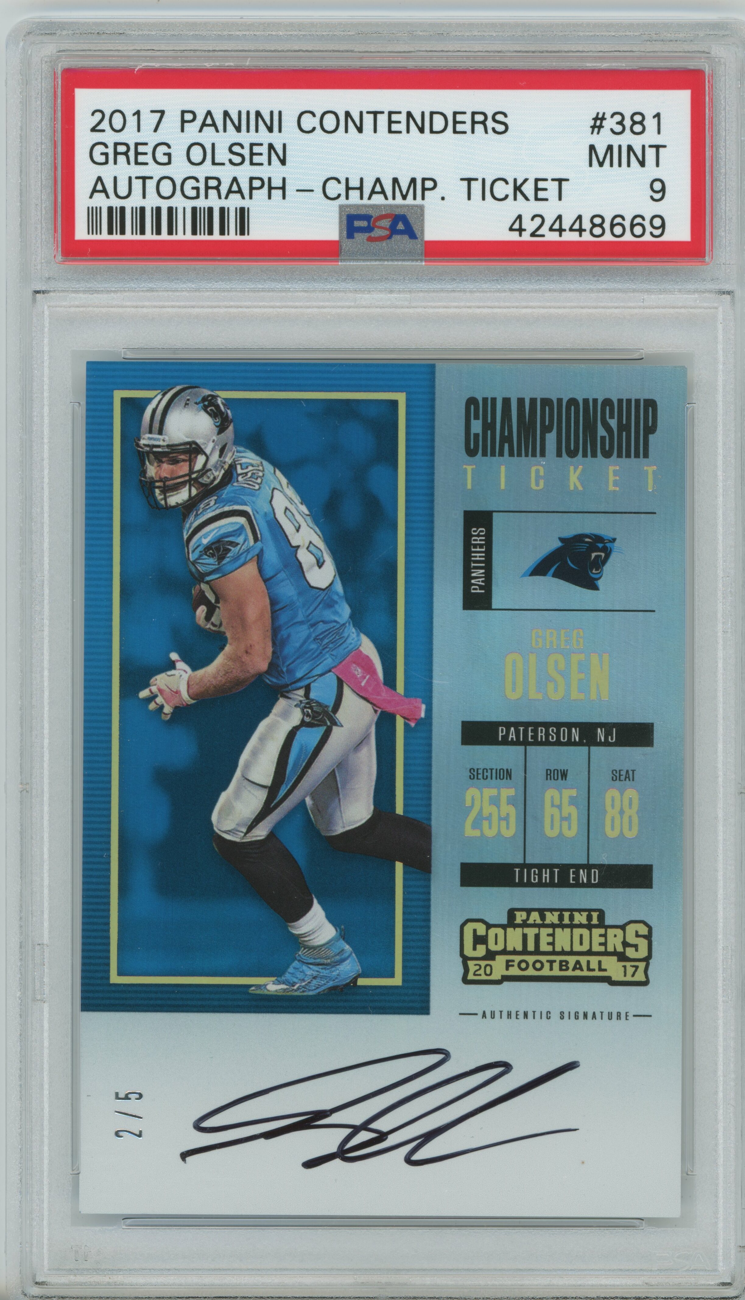 2017 Contenders Championship Ticket Auto Greg Olsen PSA 9