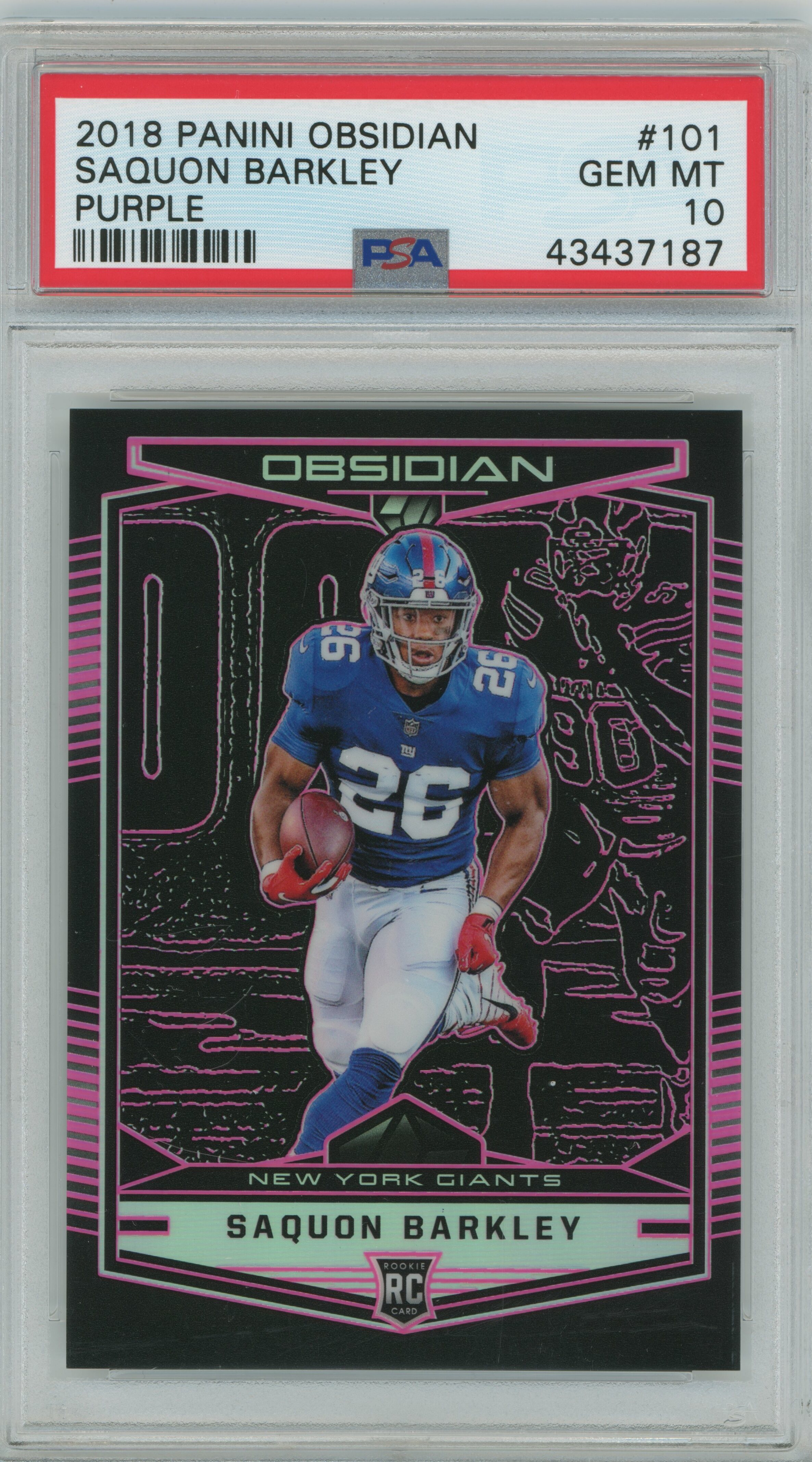 2018 Obsidian Purple RC Saquon Barkley PSA 10