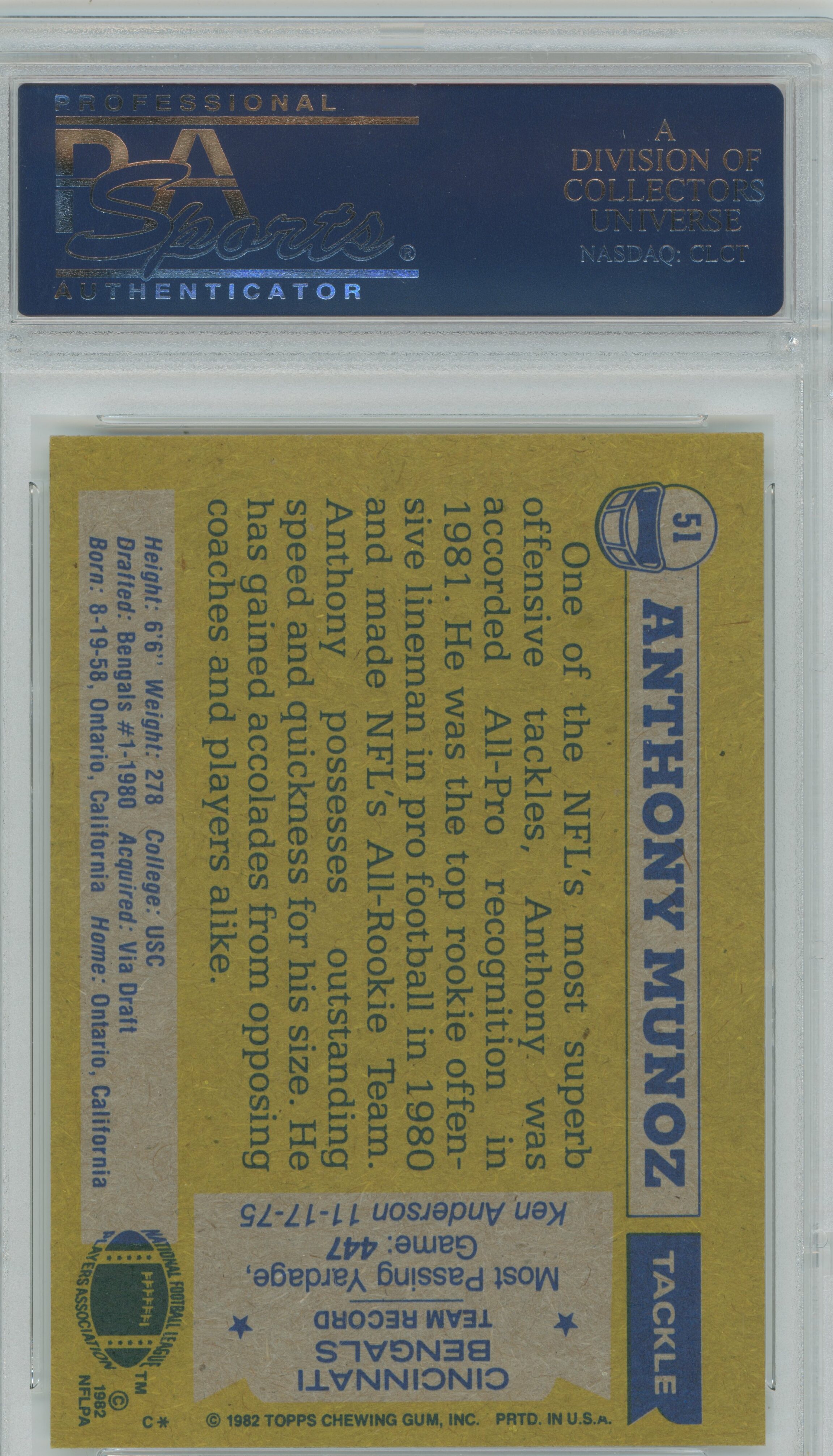 1982 Topps All-Pro Anthony Munoz PSA 8