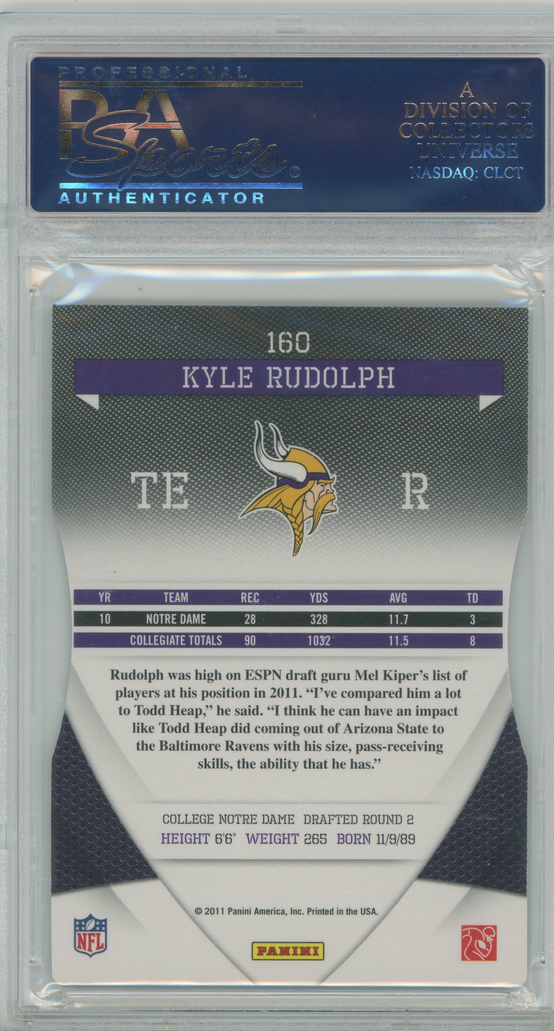 2011 Elite Aspirations Kyle Rudolph PSA 10