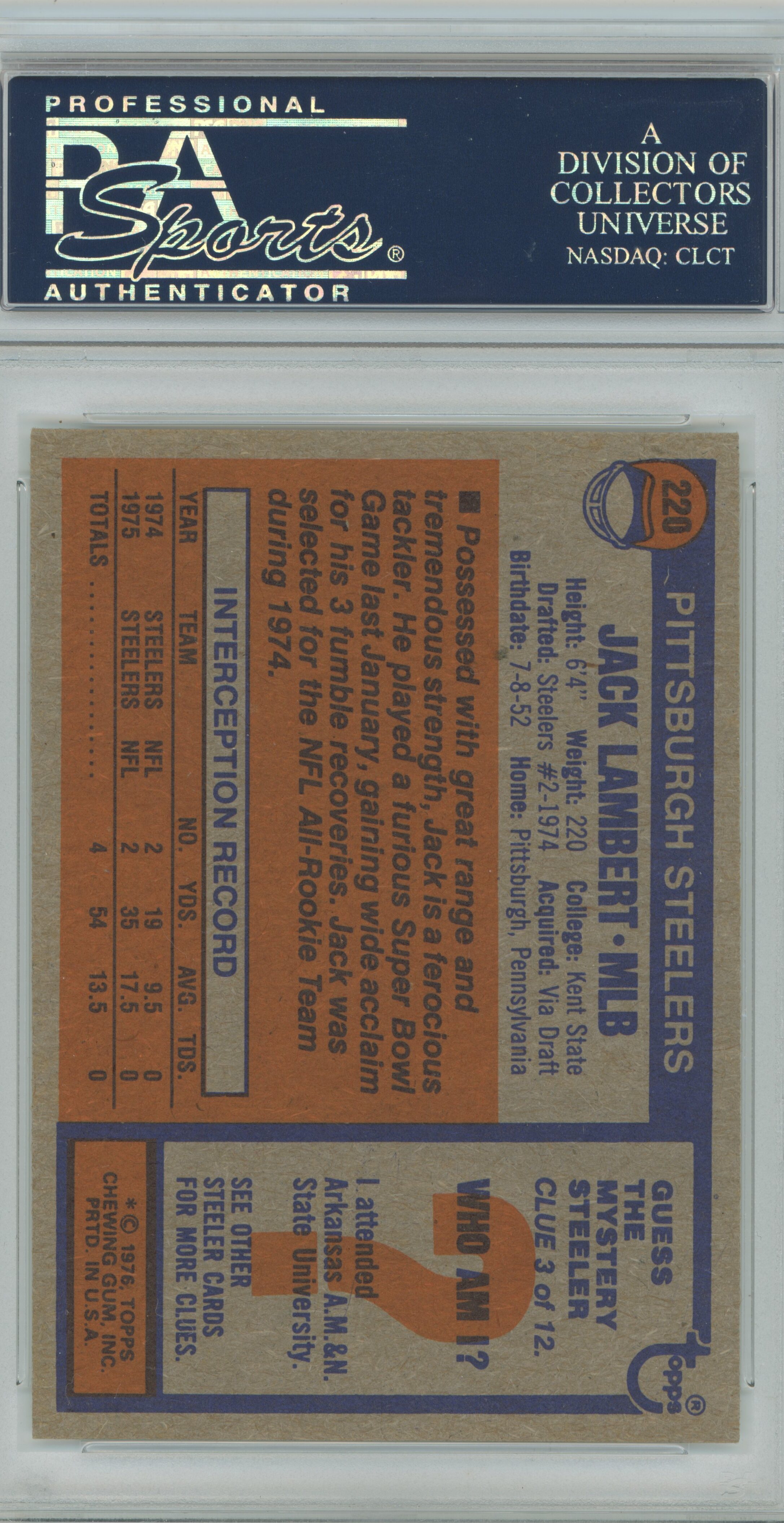 1976 Topps Jack Lambert PSA 8