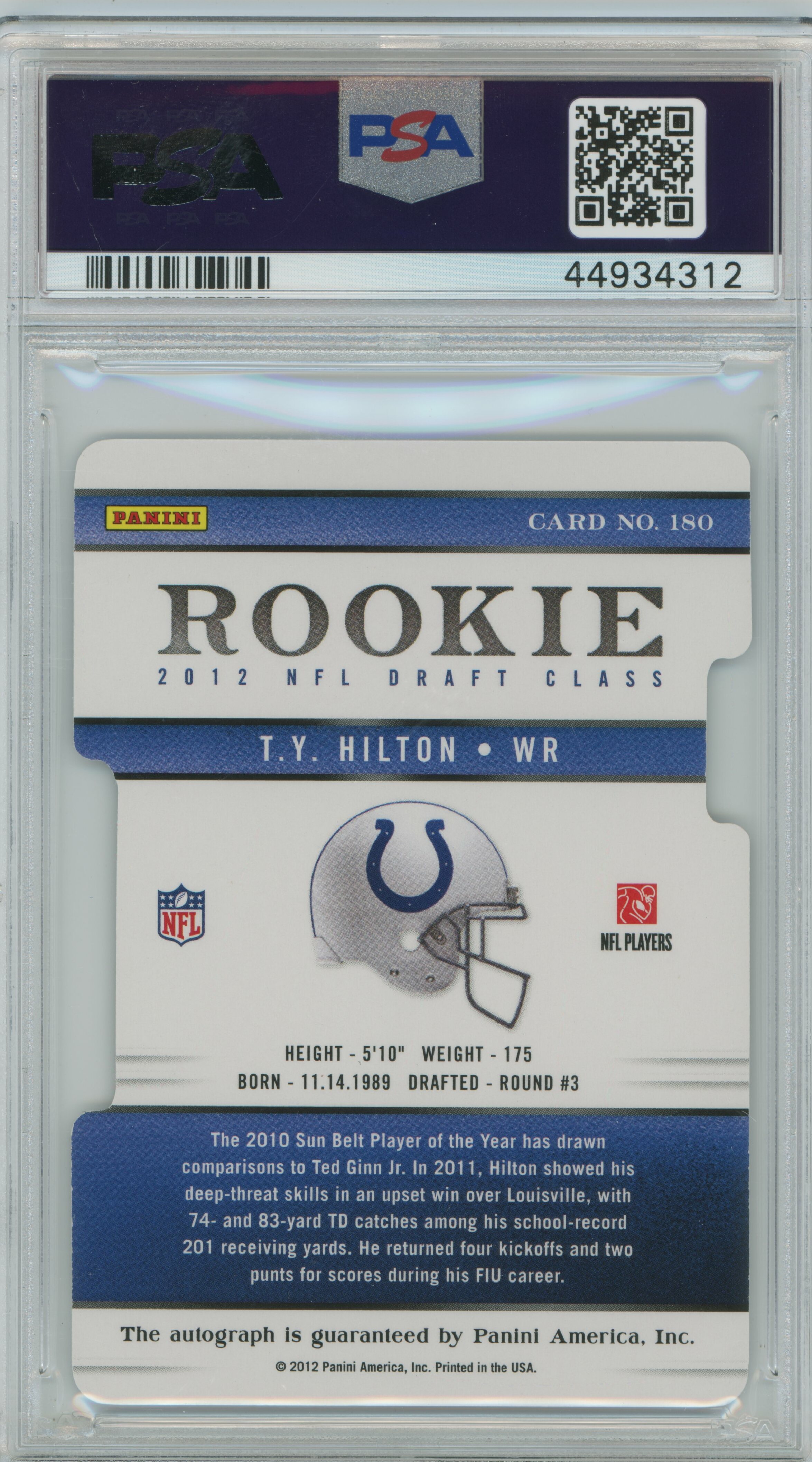 2012 Elite Aspirations Auto T.Y. Hilton PSA 9