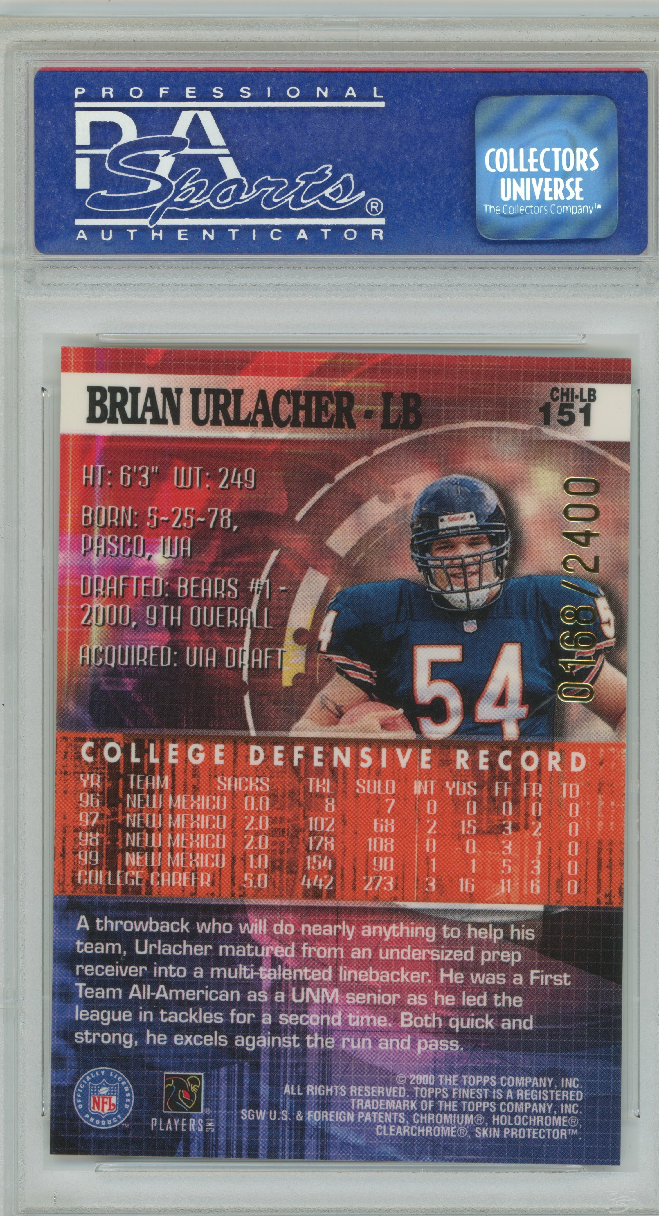 2000 Finest RC Brian Urlacher PSA 10