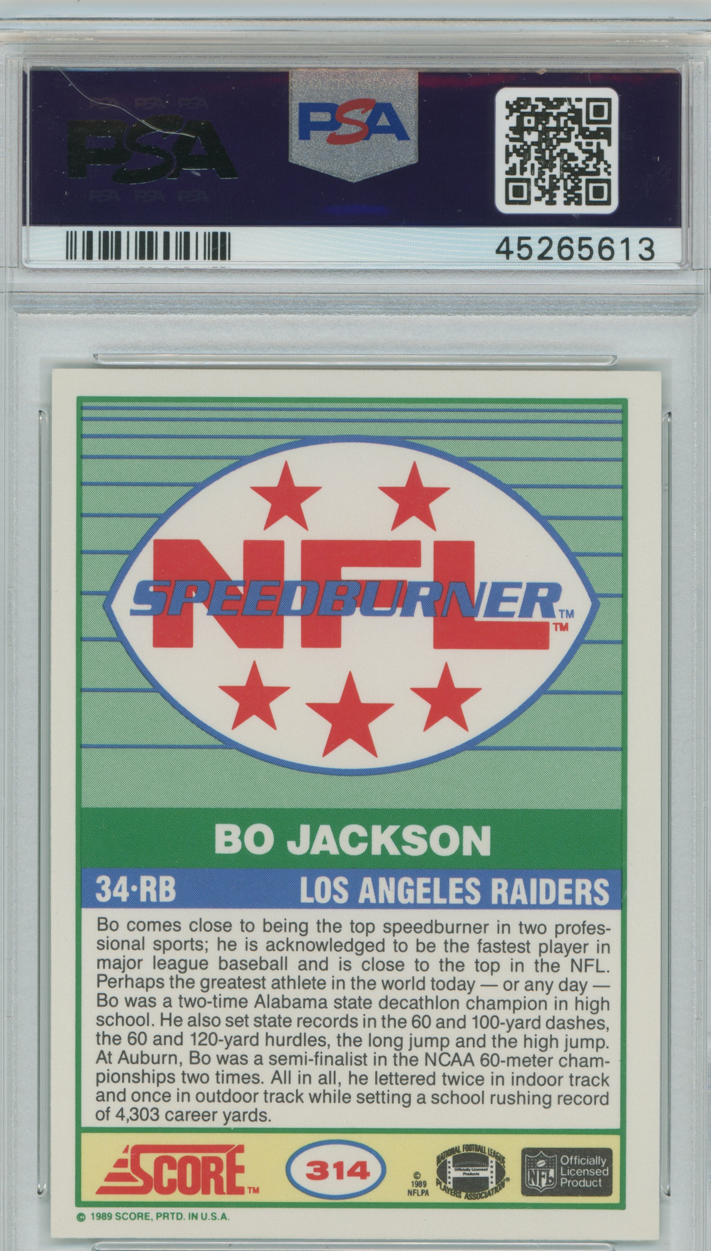 1989 Score Speedburner Bo Jackson PSA 10