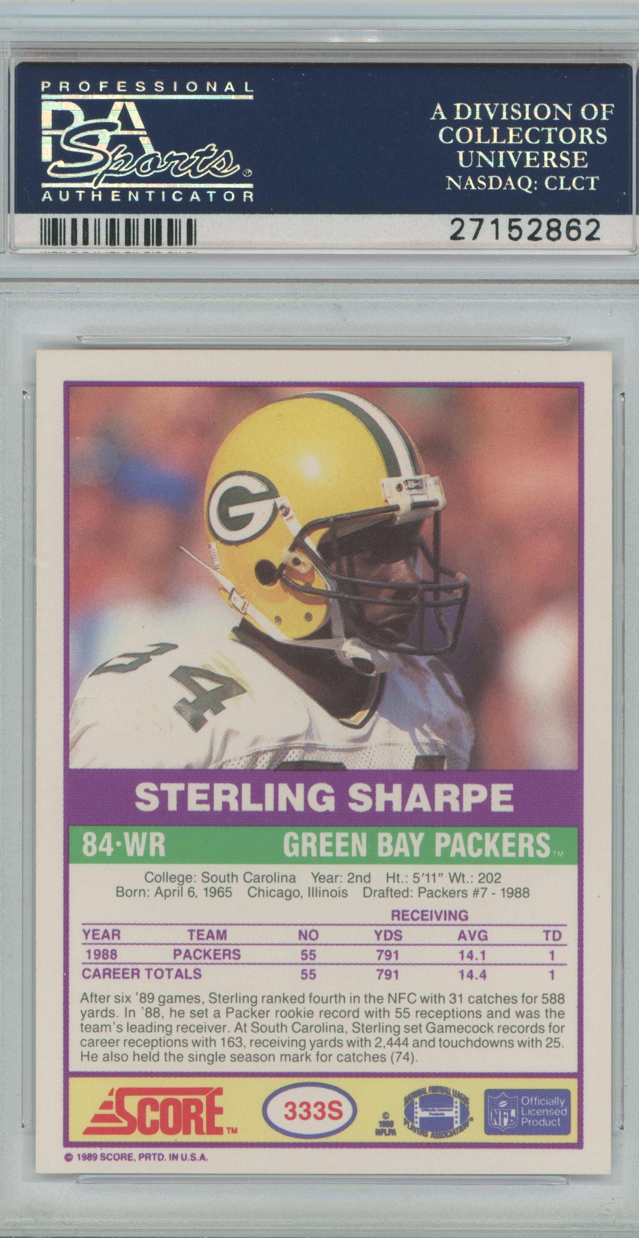 1989 Score Supplemental RC Sterling Sharpe PSA 10