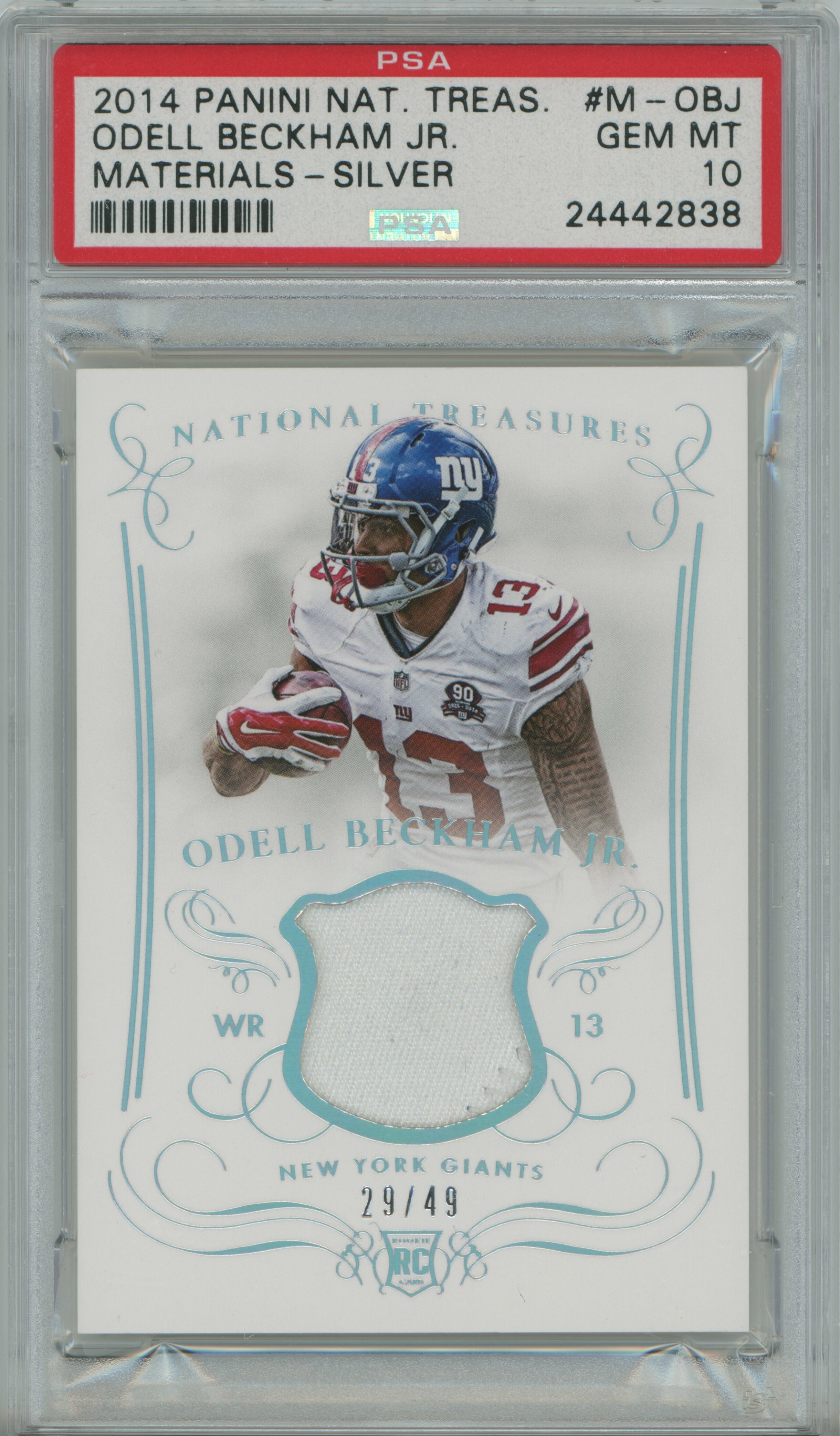 2014 National Treasures Materials Silver Patch RC Odell Beckham Jr. PSA 10