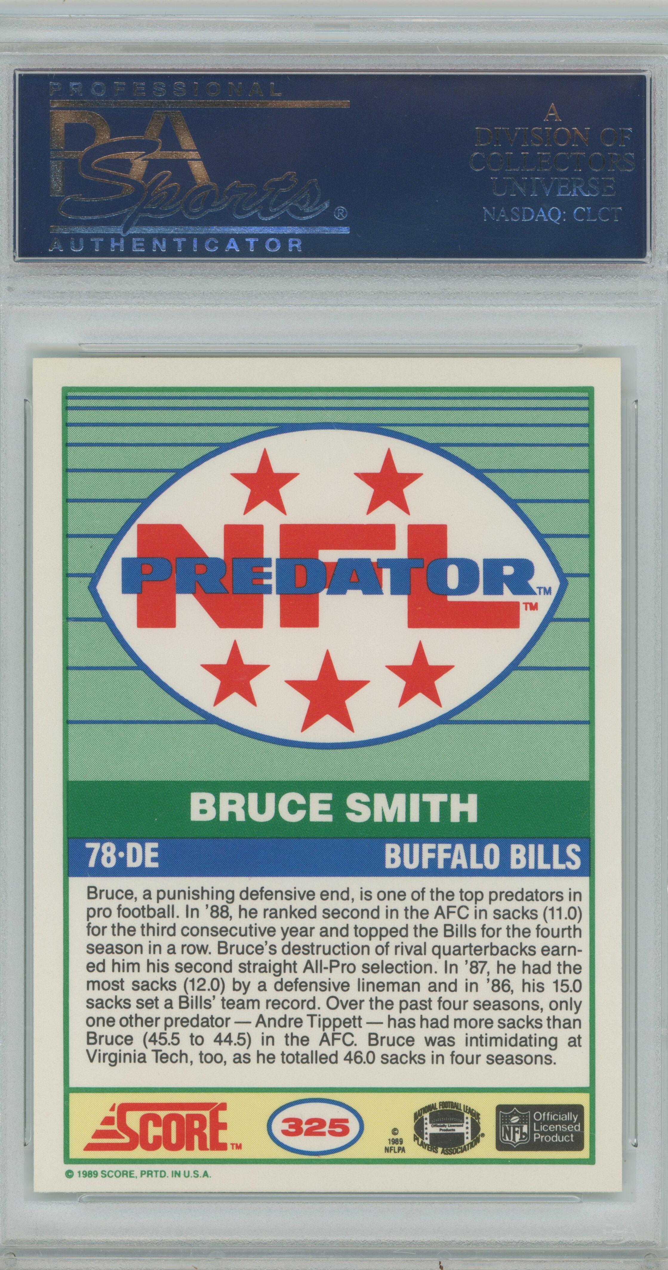 1989 Score Bruce Smith PSA 9