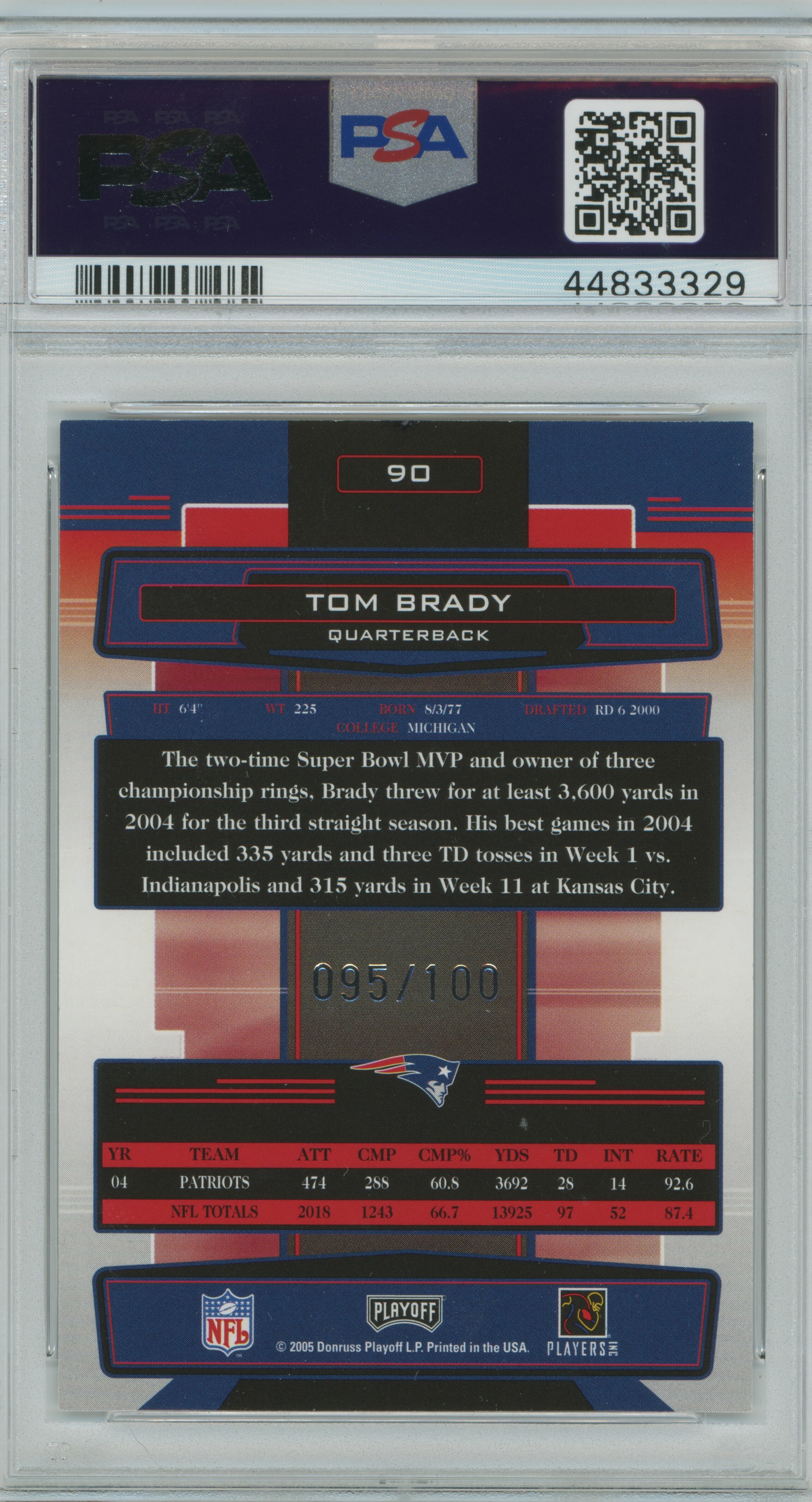 2005 Absolute Memorabilia Spectrum Silver Tom Brady PSA 8