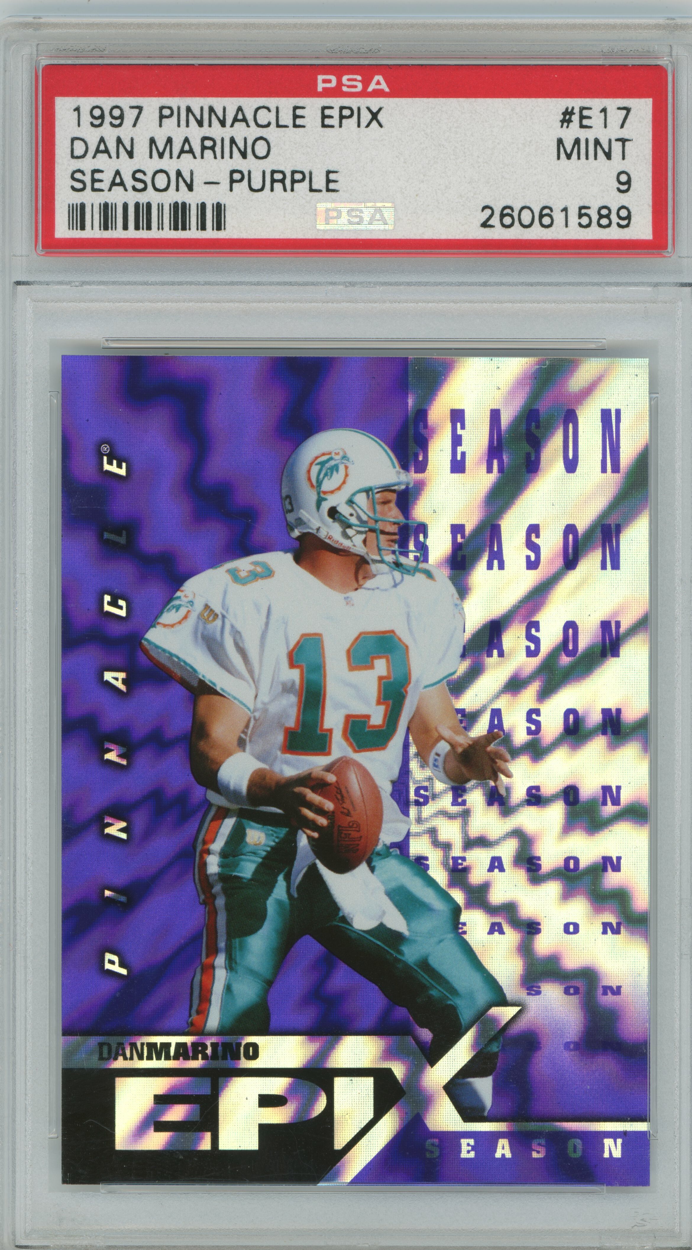 1997 Pinnacle Epix Season Purple Dan Marino PSA 9