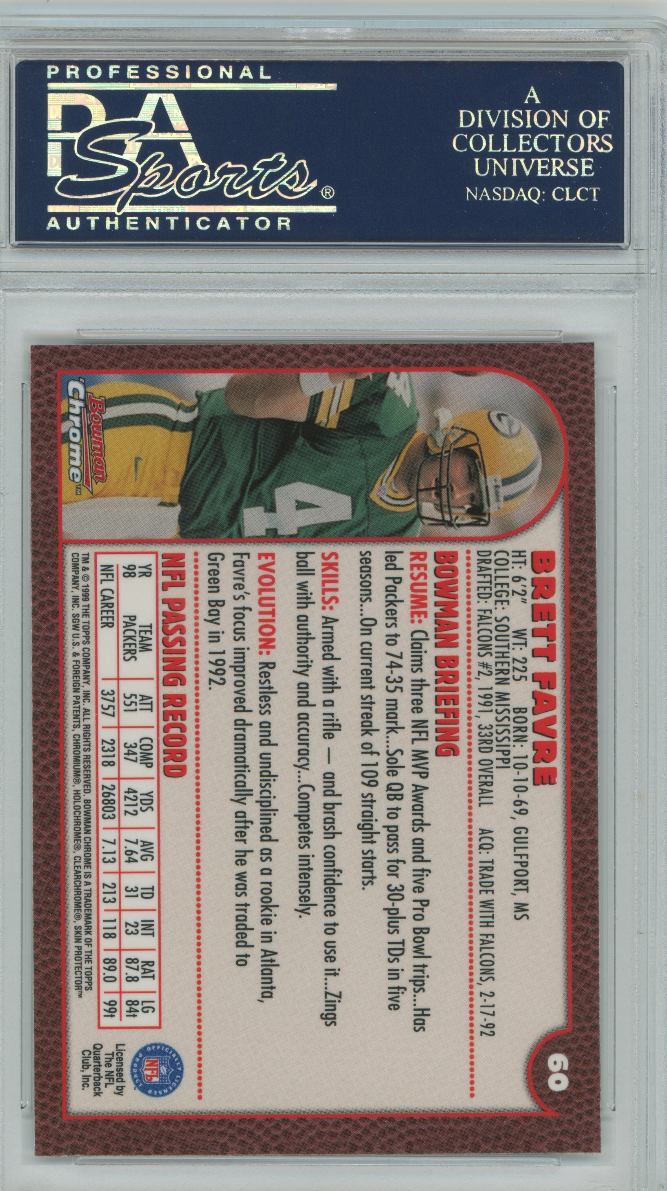 1999 Bowman Chrome Brett Favre PSA 10