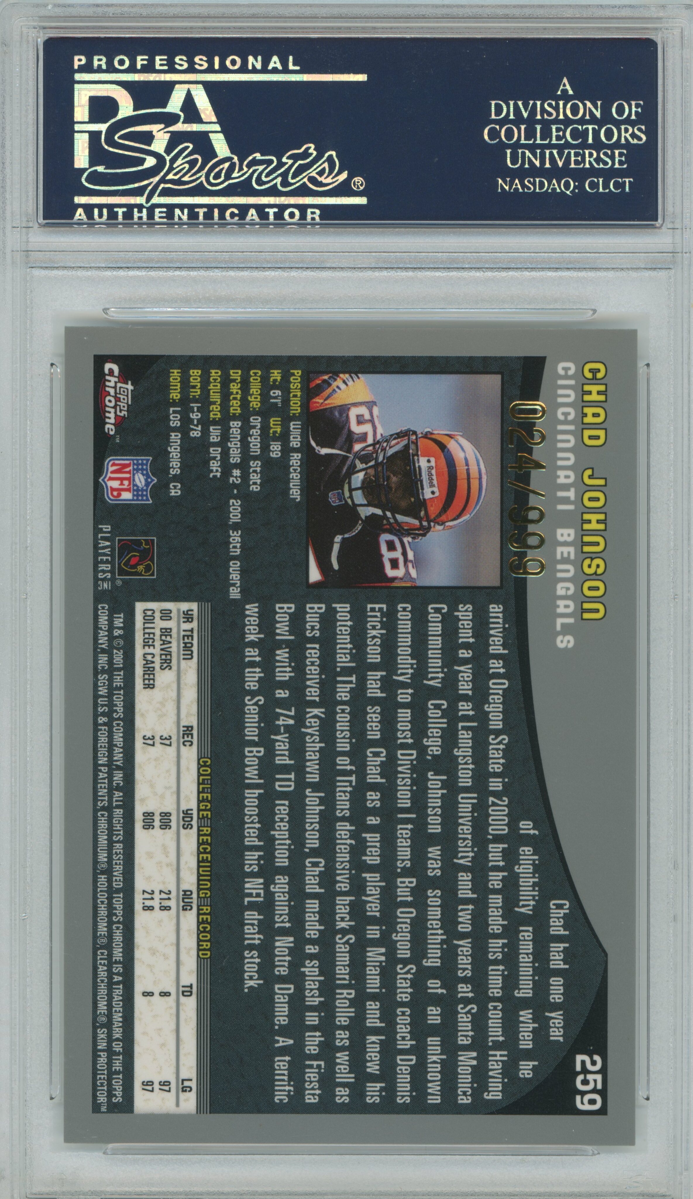 2001 Topps Chrome Refractor Chad Johnson PSA 9