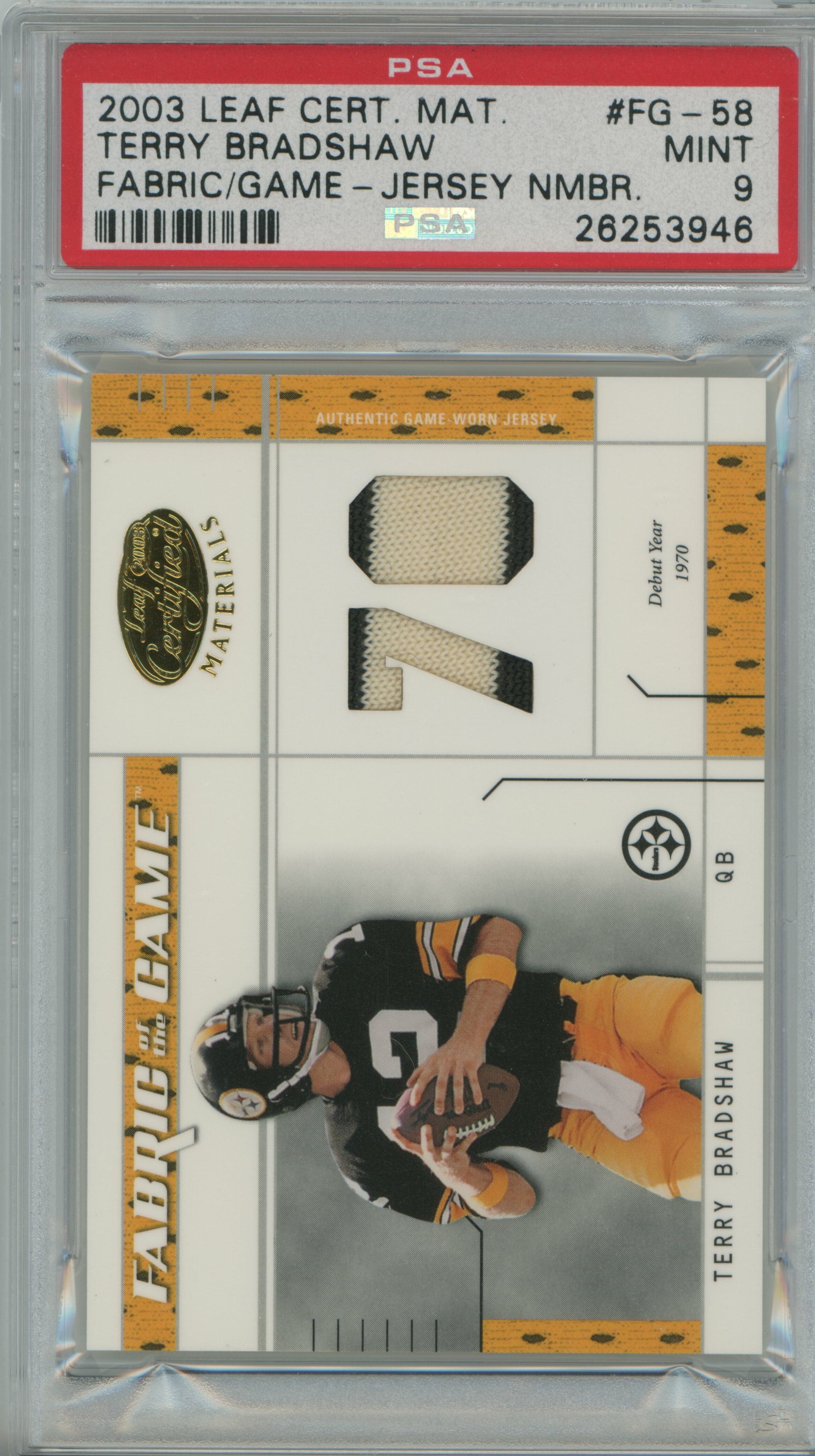 2003 Certified Materials Fabric of the Game Jersey Number Terry Bradshaw PSA 9