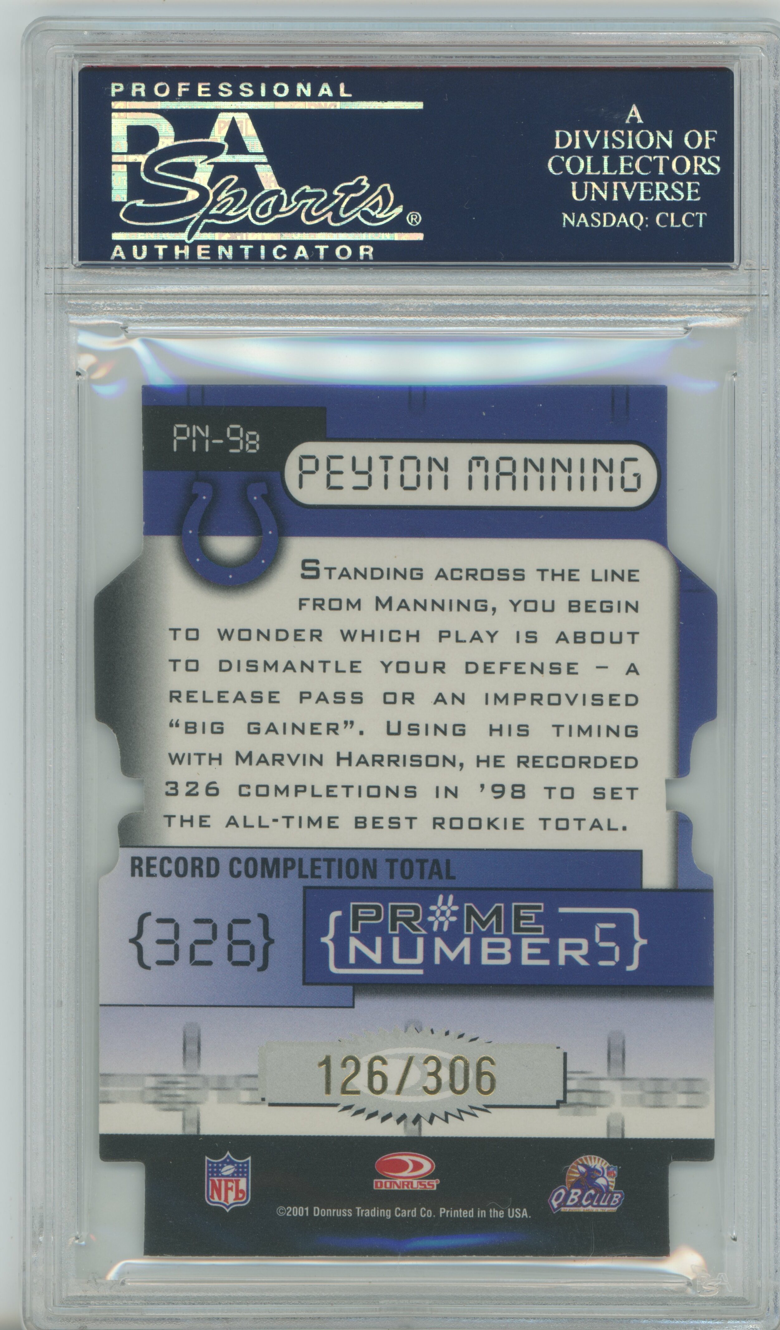 2001 Elite Prime Numbers Peyton Manning PSA 10