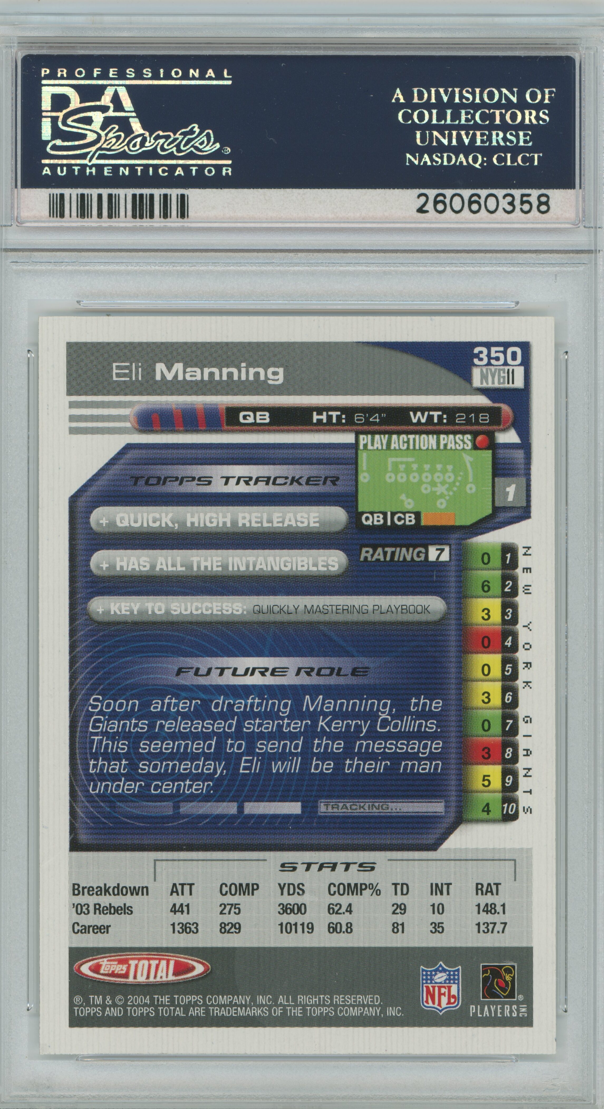 2004 Topps Total Eli Manning PSA 10