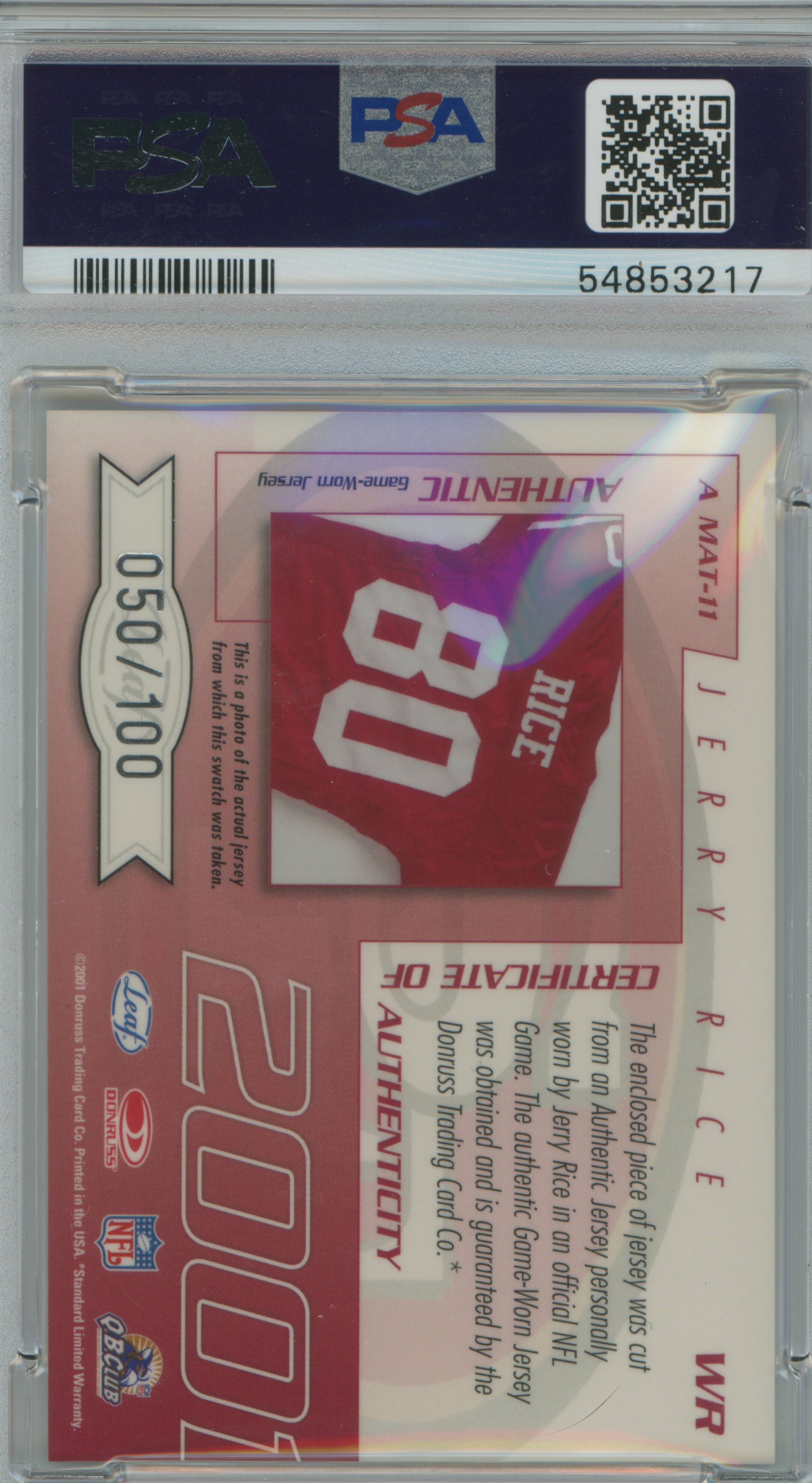 2001 Quantum Leaf All-Millennium Materials Jerry Rice PSA 9