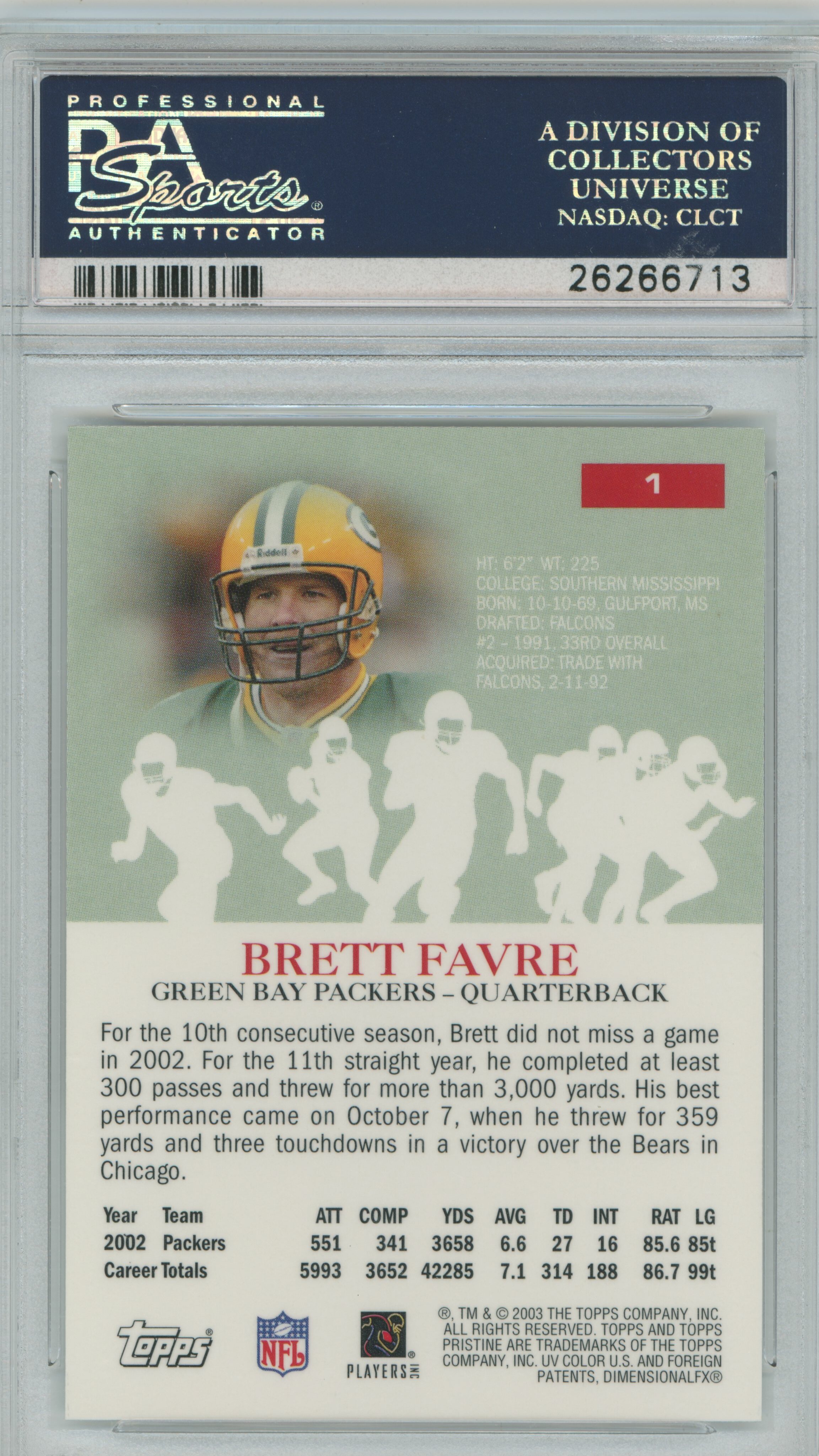 2003 Pristine Brett Favre PSA 10