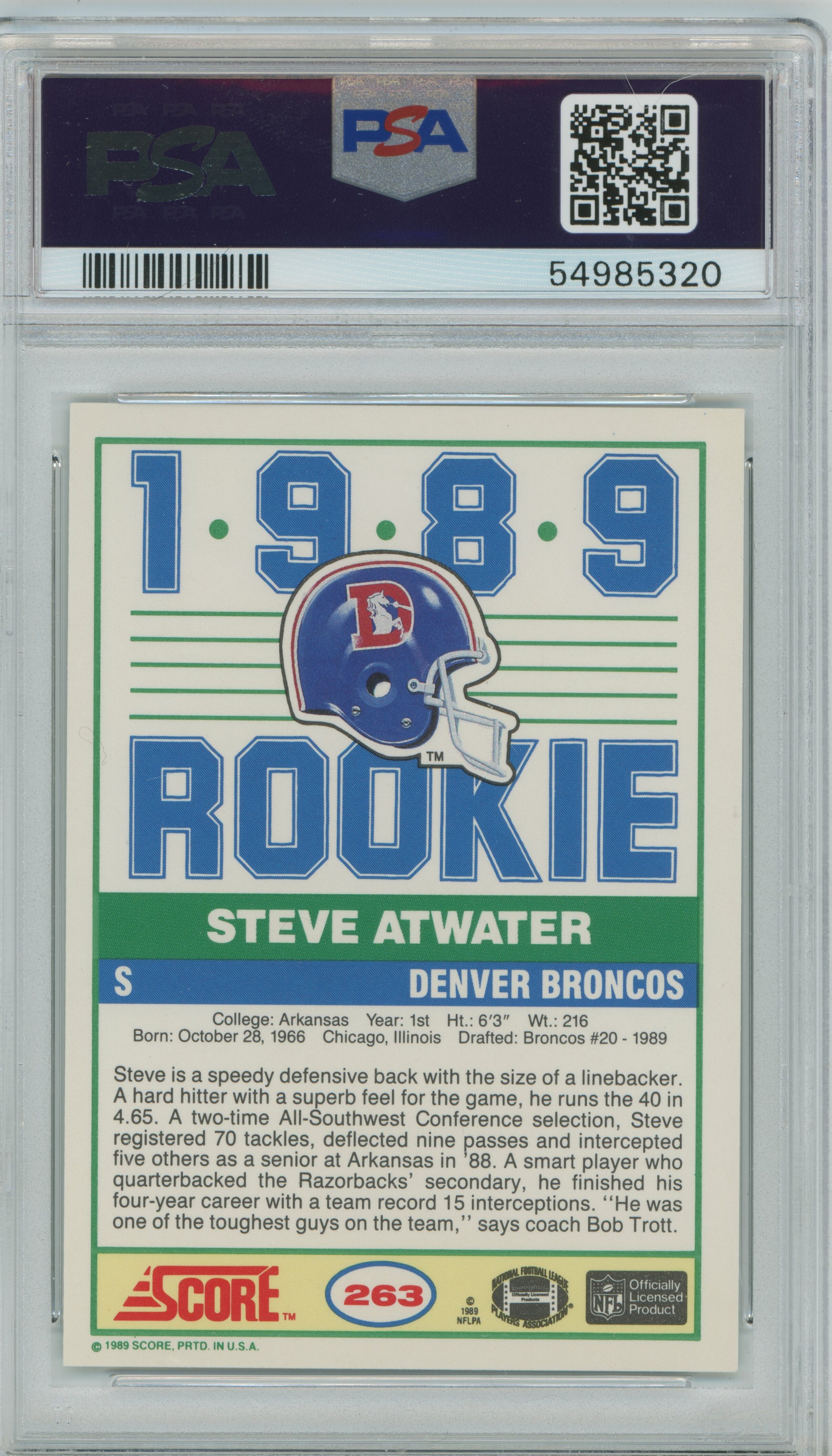 1989 Score RC Steve Atwater PSA 9