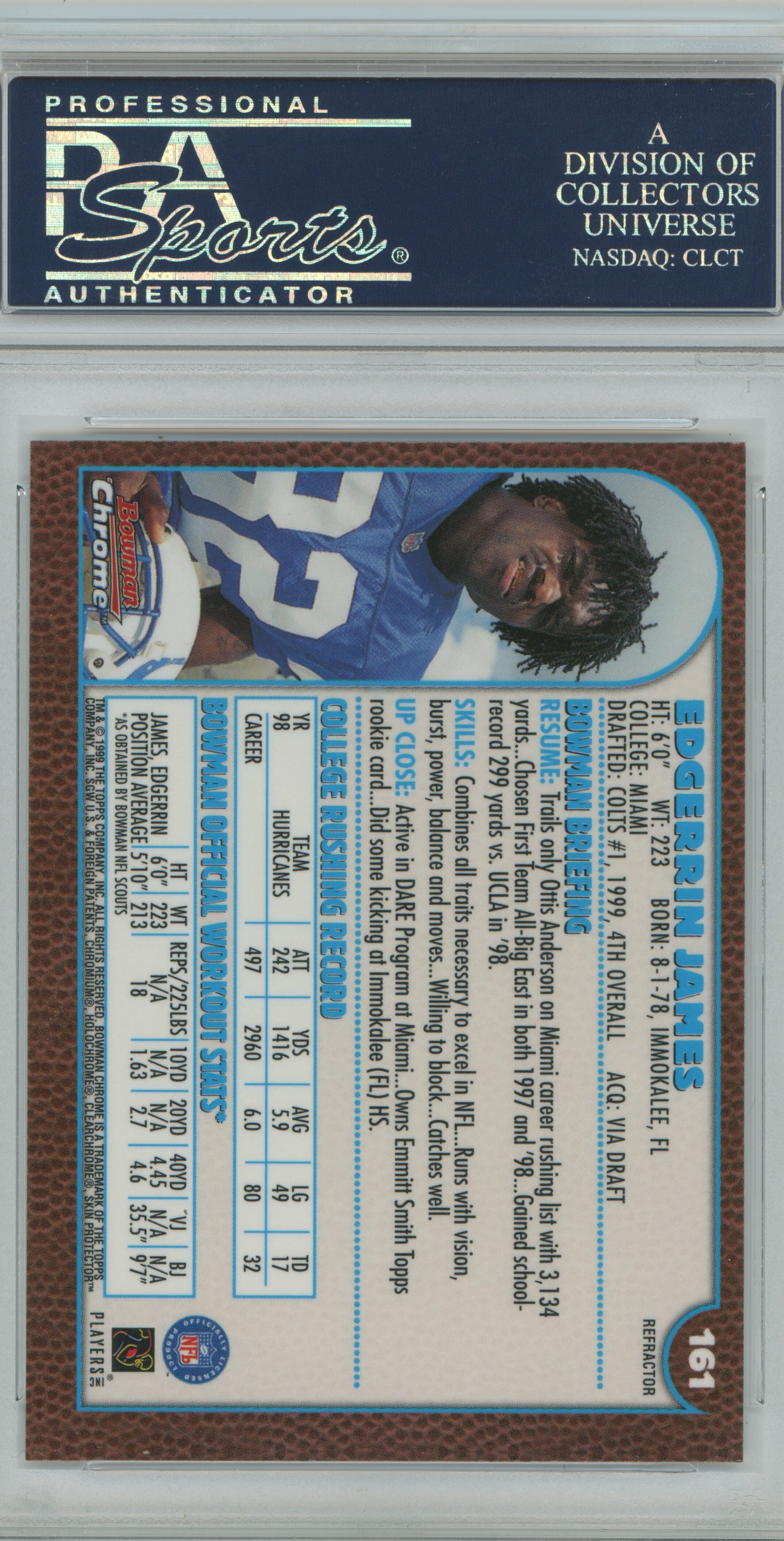 1999 Bowman Chrome Refractor RC Edgerrin James PSA 9