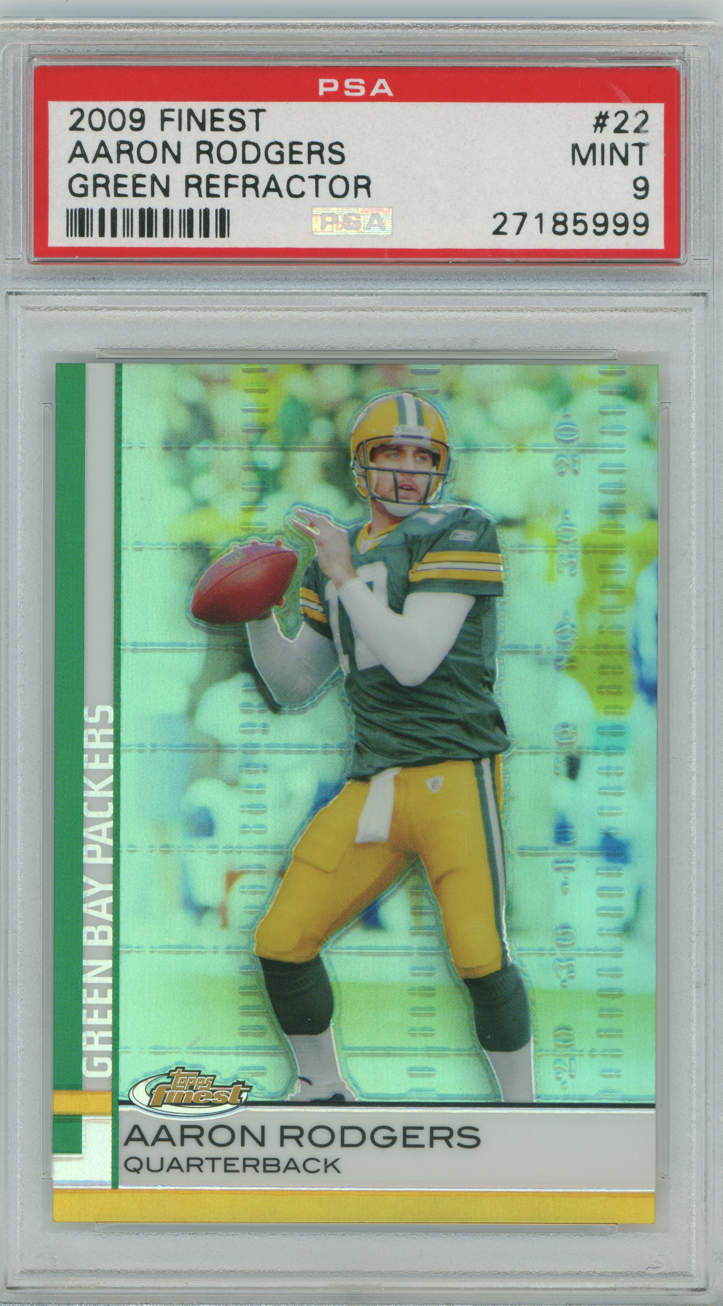 2009 Finest Green Refractor Aaron Rodgers PSA 9