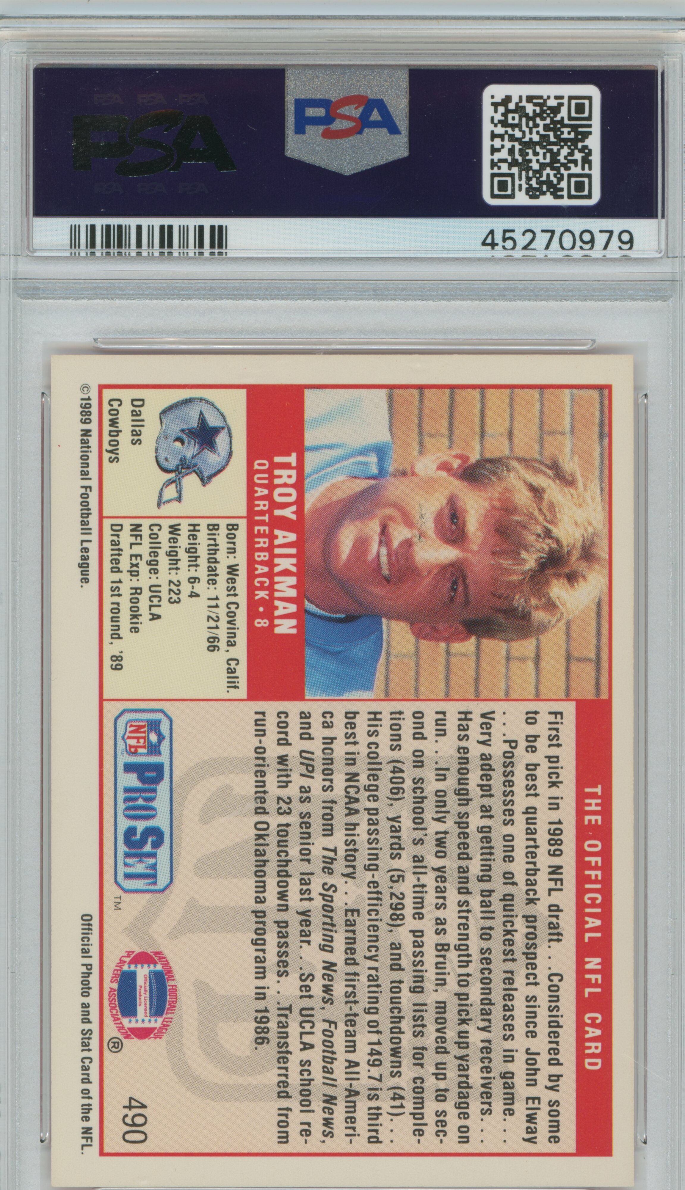 1989 Pro Set RC Troy Aikman PSA 10