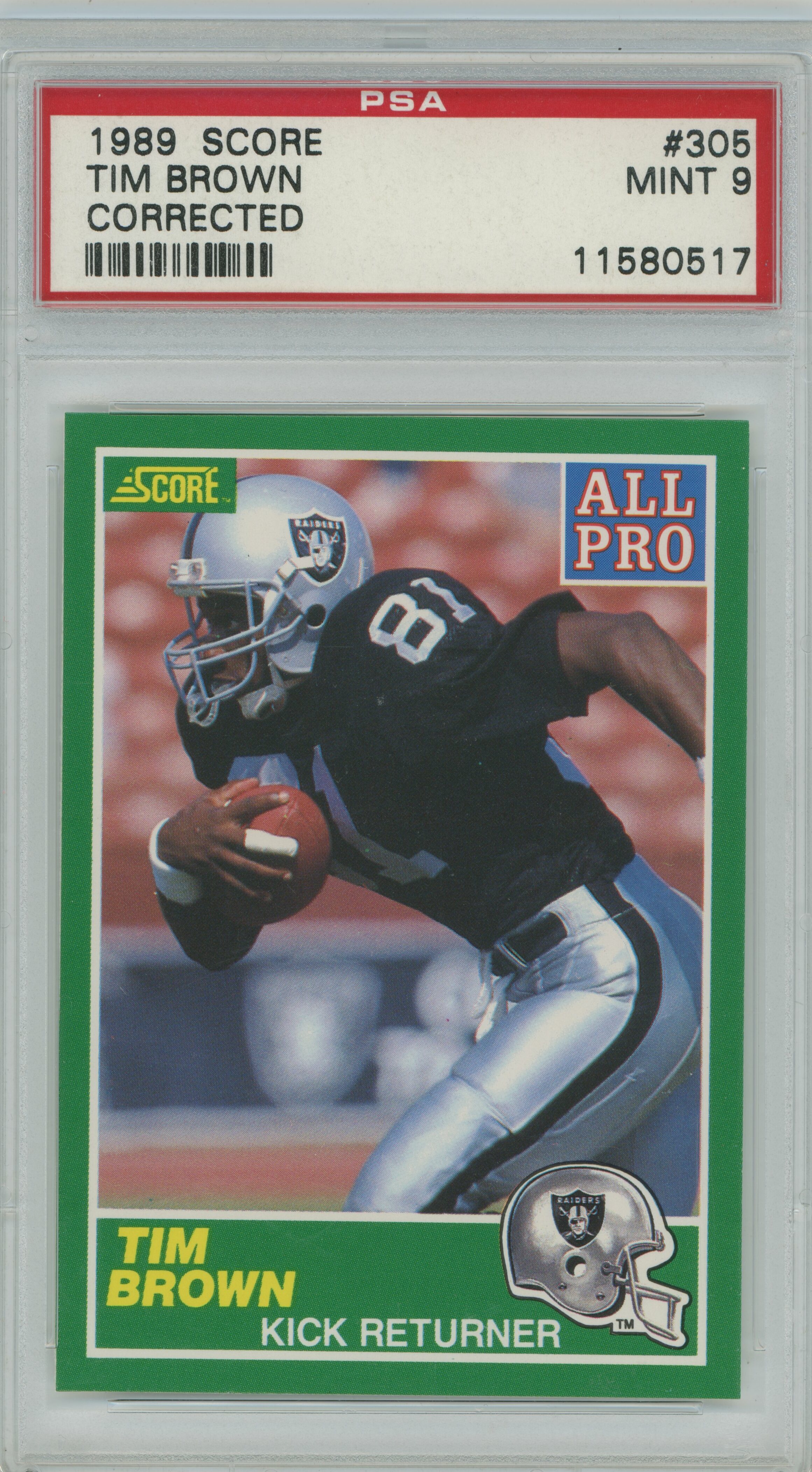 1989 Score RC Tim Brown PSA 9