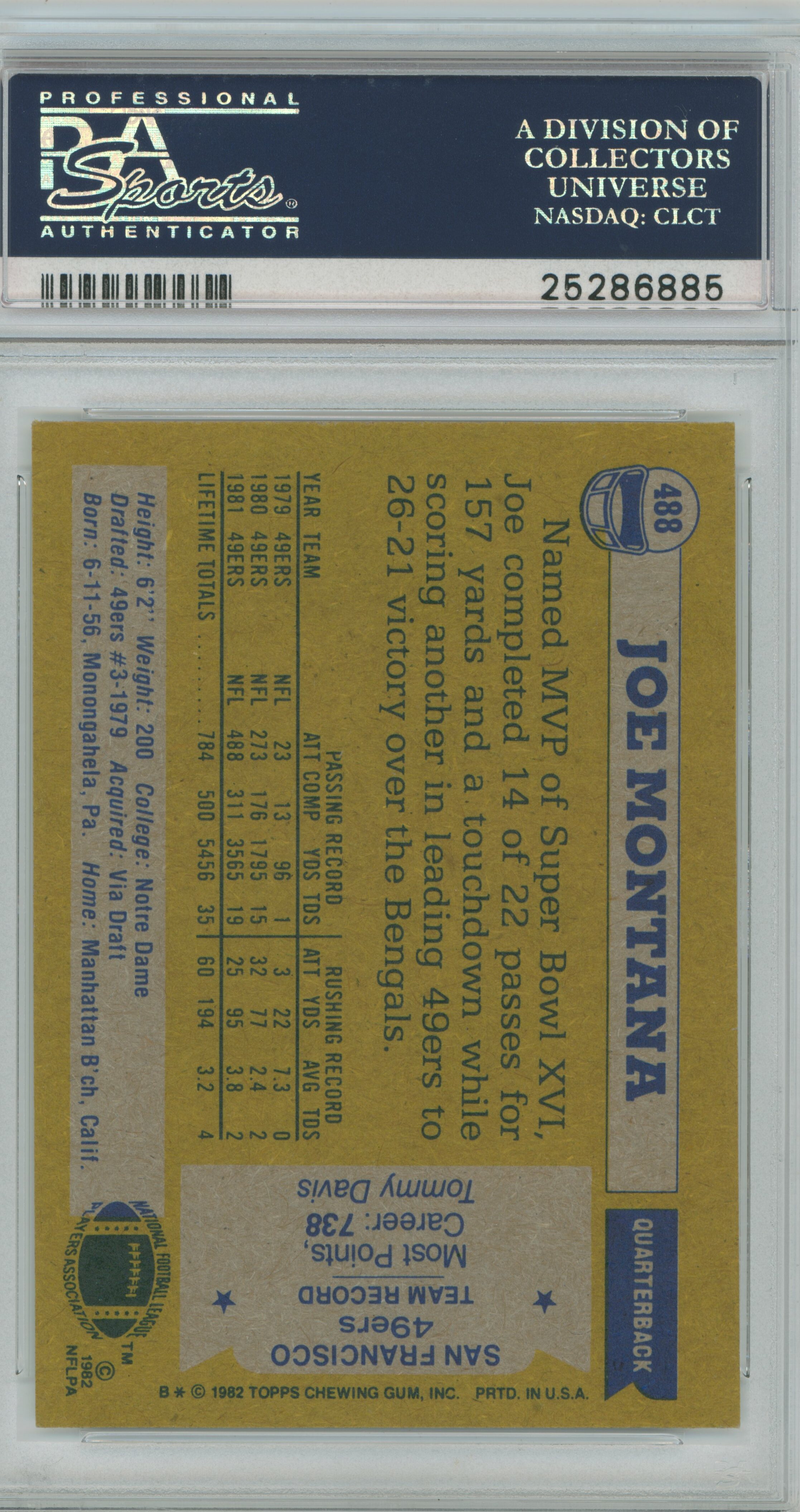 1982 Topps All-Pro Joe Montana PSA 8